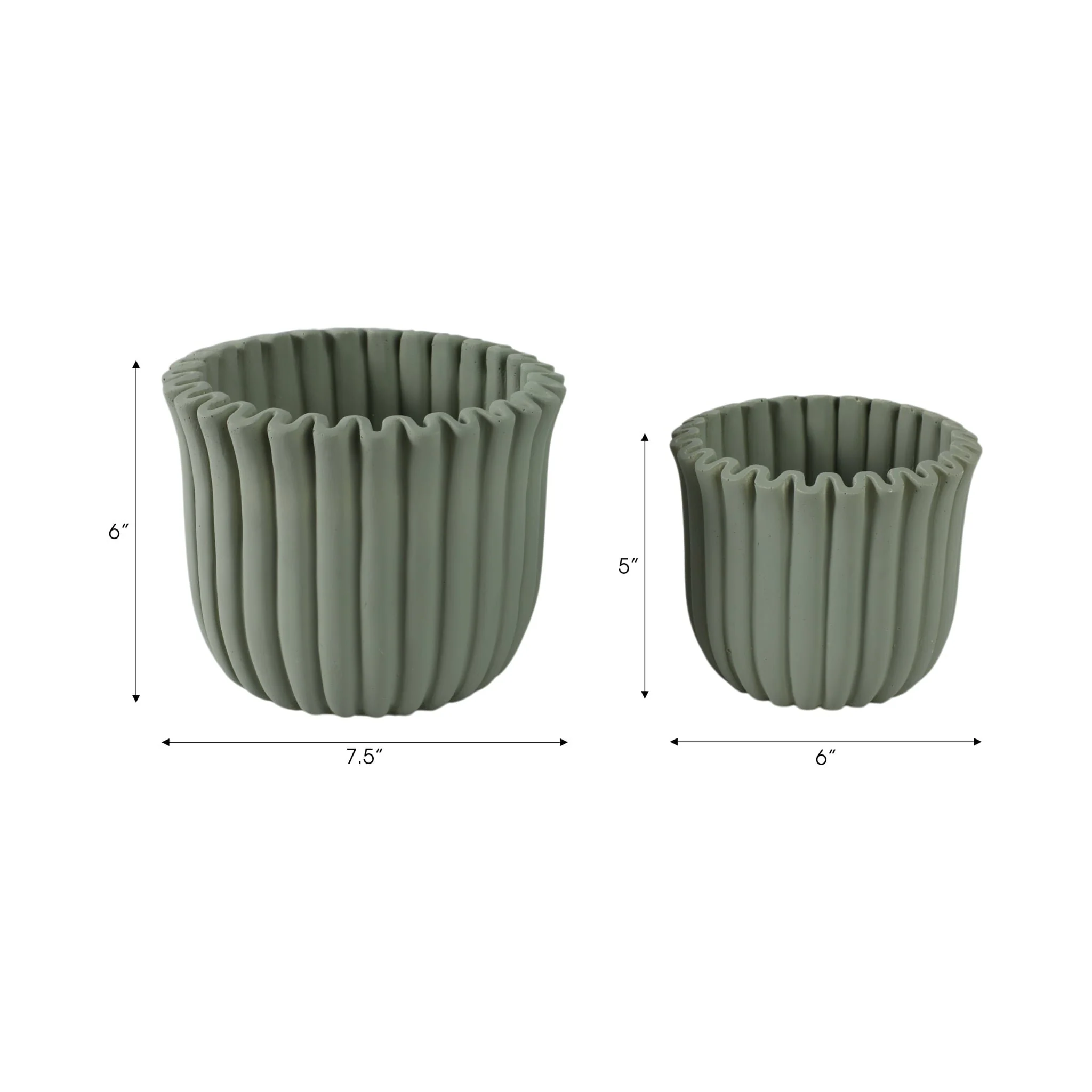 S/2 6/8" Fluted Planters, Sage Green - Image 9