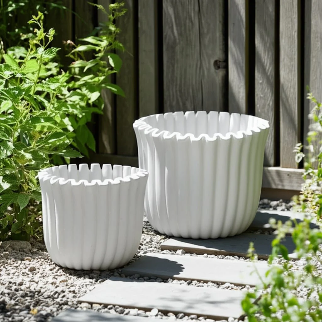 S/2 6/8" Fluted Planters, White - Image 13