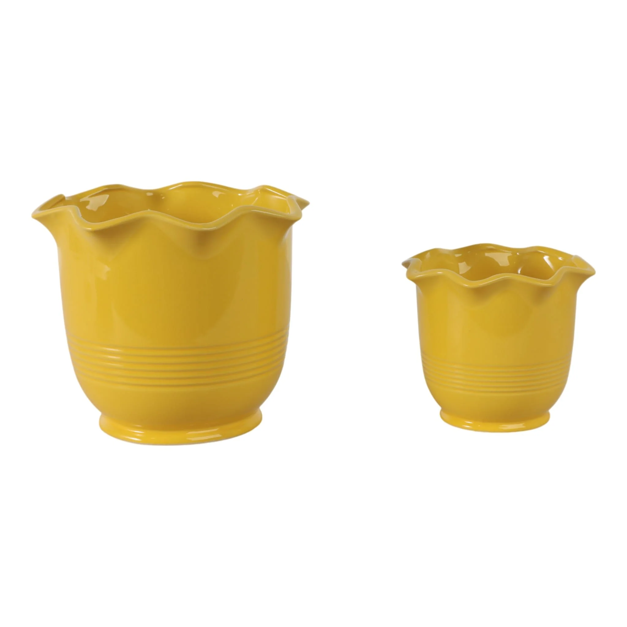 S/2 6/8" Fluted Planters, Yellow - Image 3