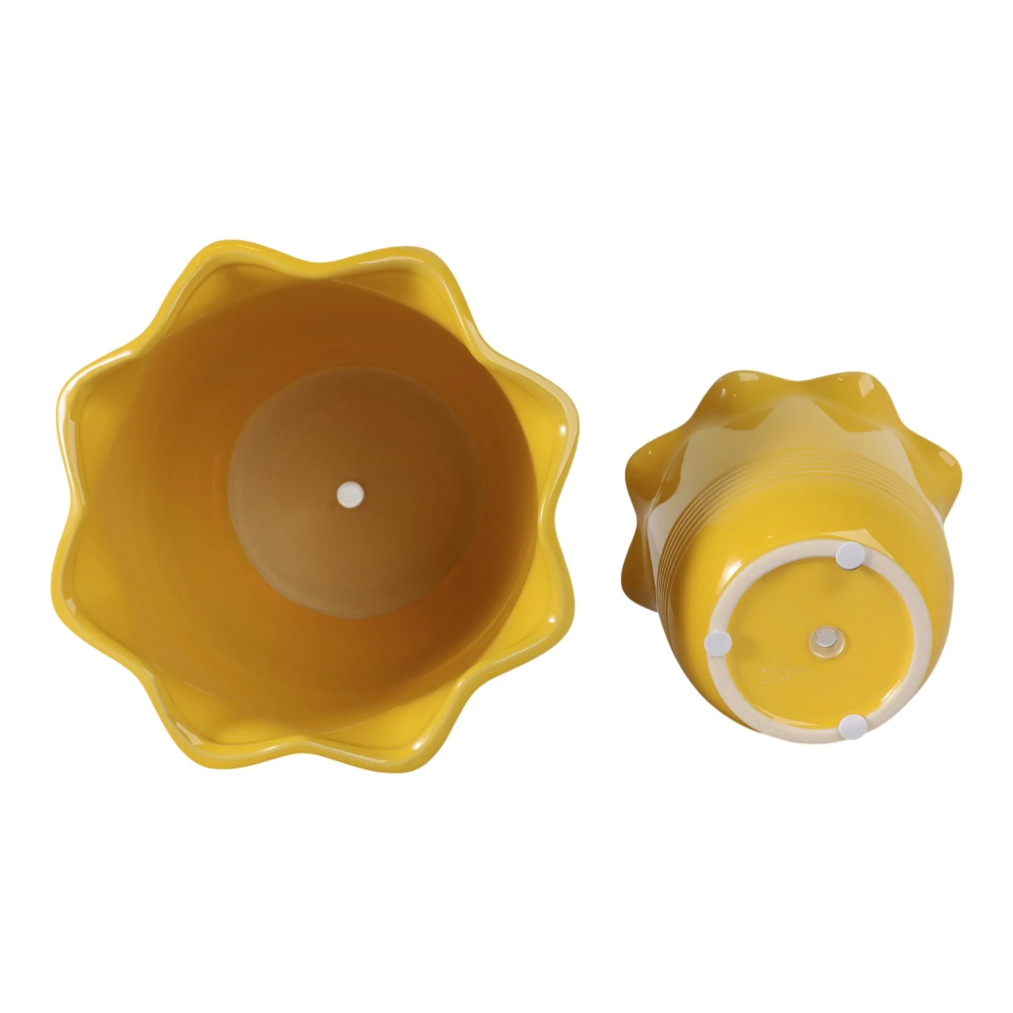 S/2 6/8" Fluted Planters, Yellow - Image 6