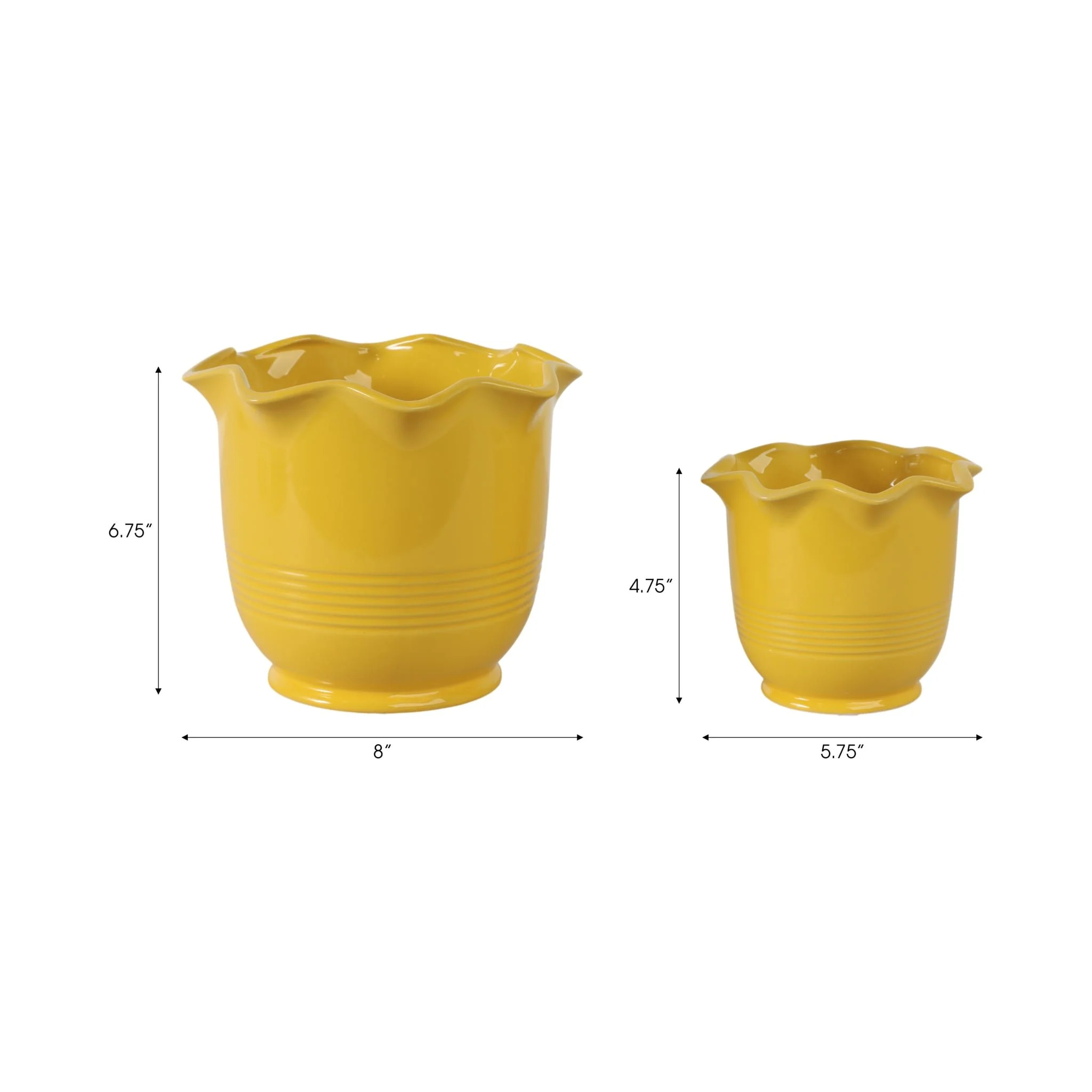 S/2 6/8" Fluted Planters, Yellow - Image 8