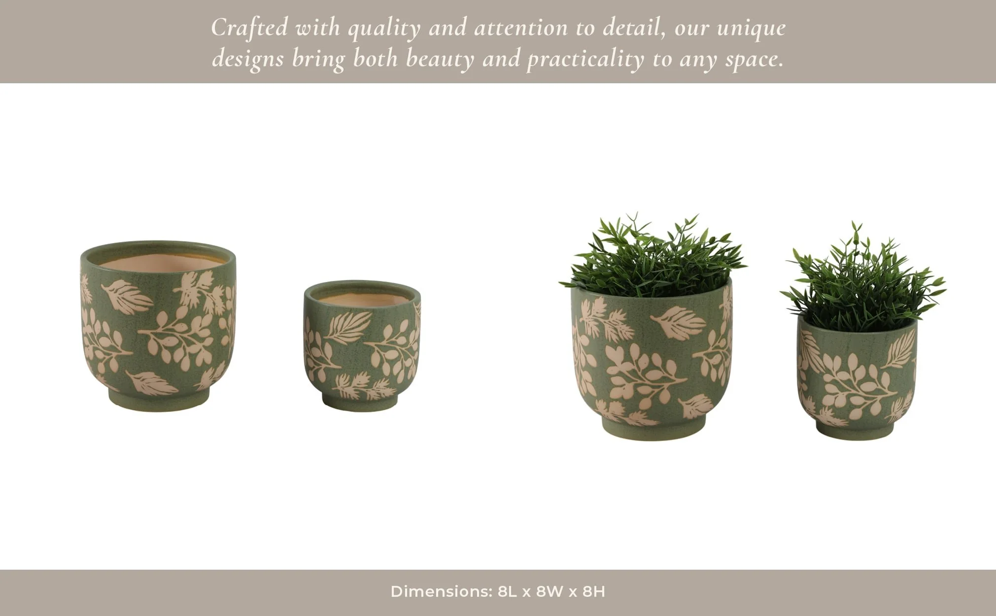 S/2 6/8" Hand Painted Leaves Planters, Green/tan - Image 13