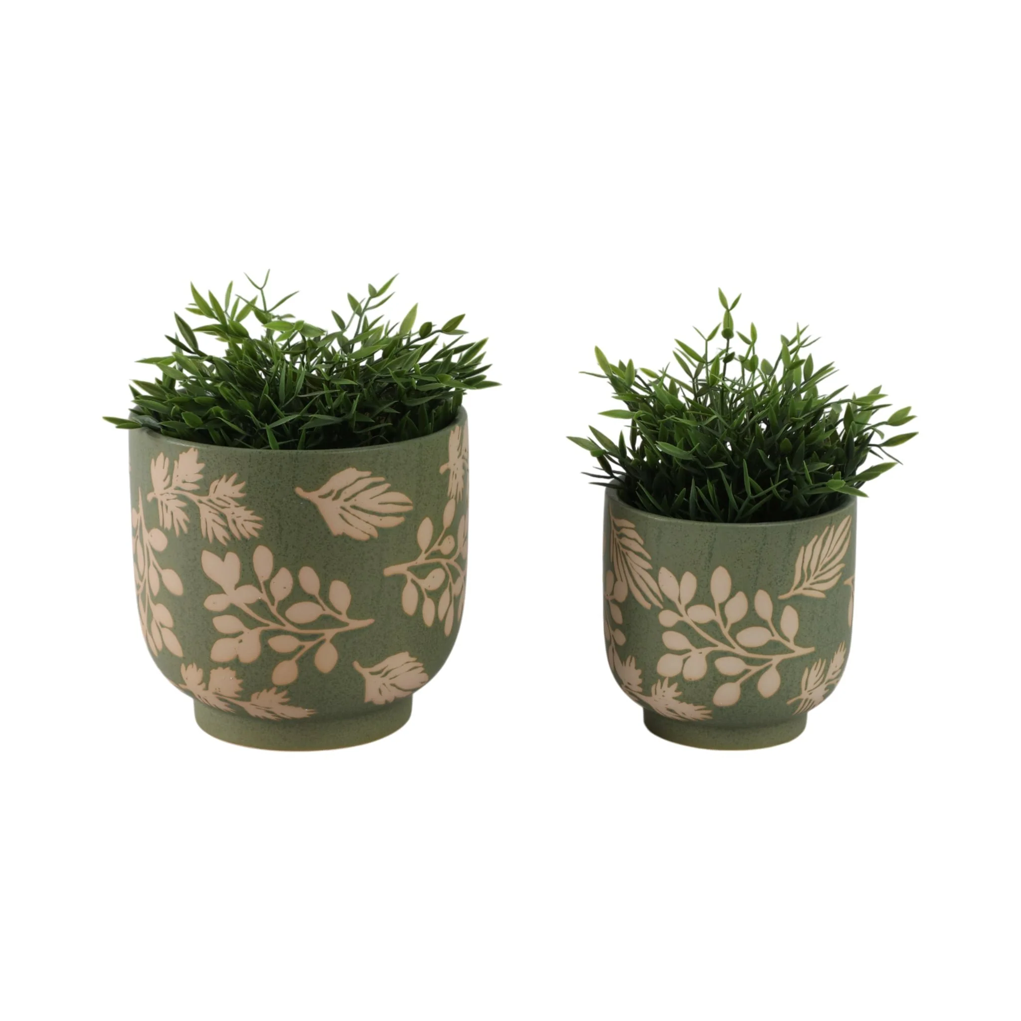 S/2 6/8" Hand Painted Leaves Planters, Green/tan - Image 2