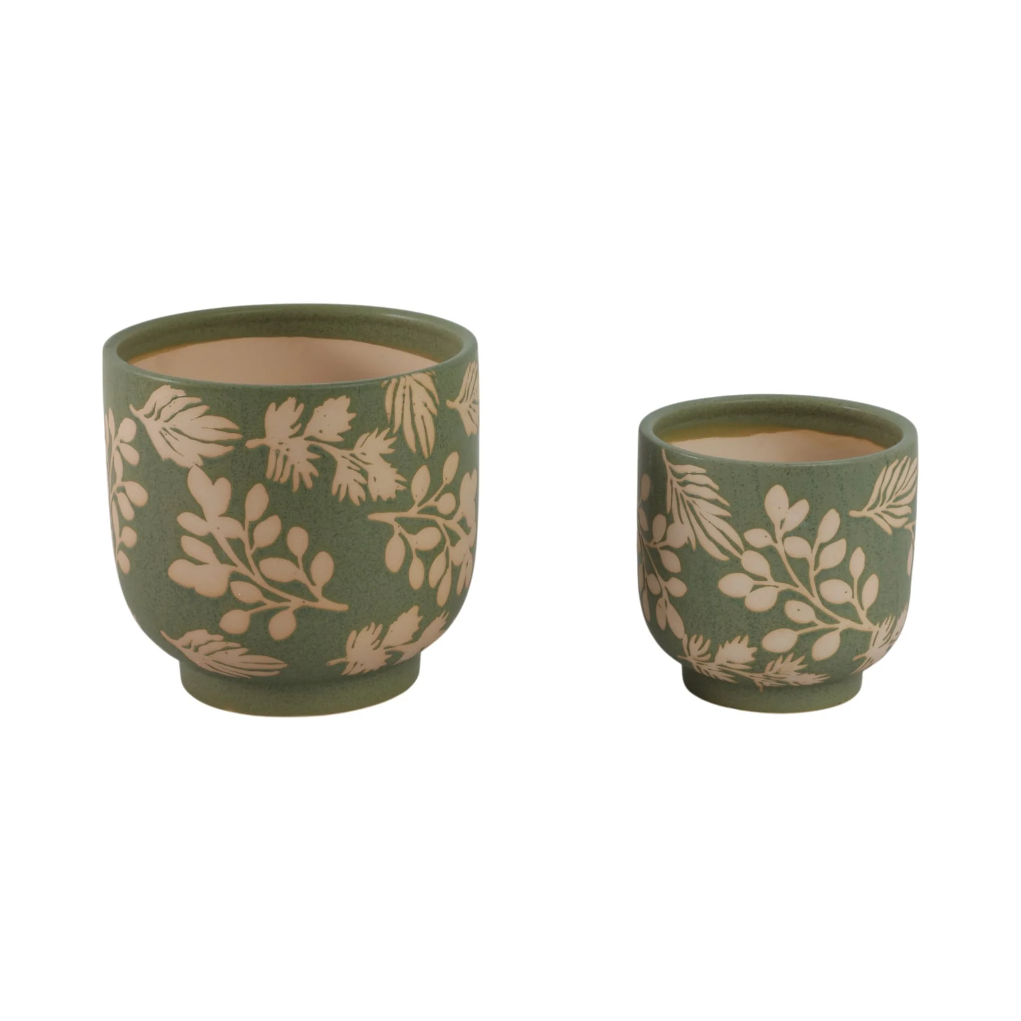 S/2 6/8" Hand Painted Leaves Planters, Green/tan - Image 4