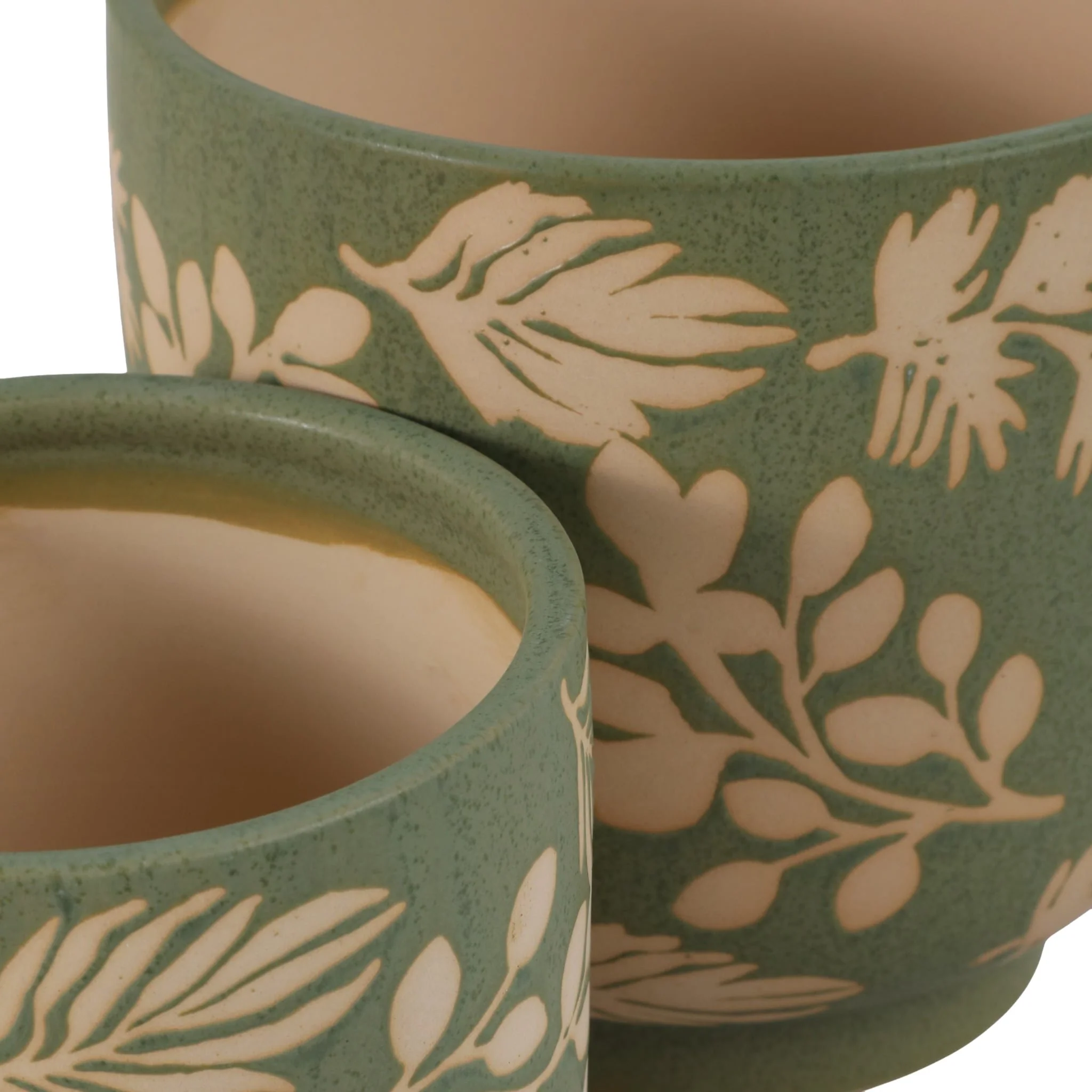 S/2 6/8" Hand Painted Leaves Planters, Green/tan - Image 5