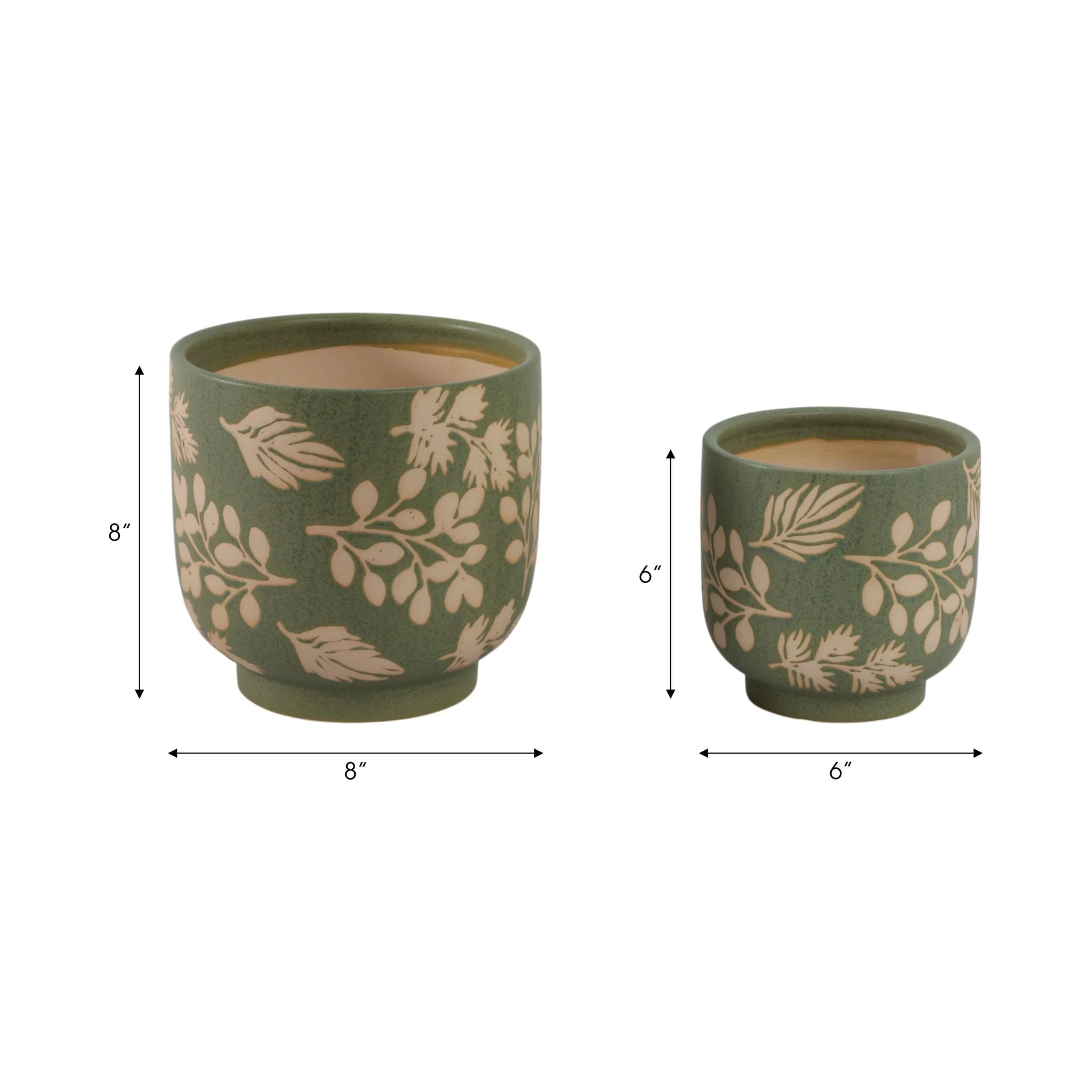 S/2 6/8" Hand Painted Leaves Planters, Green/tan - Image 8