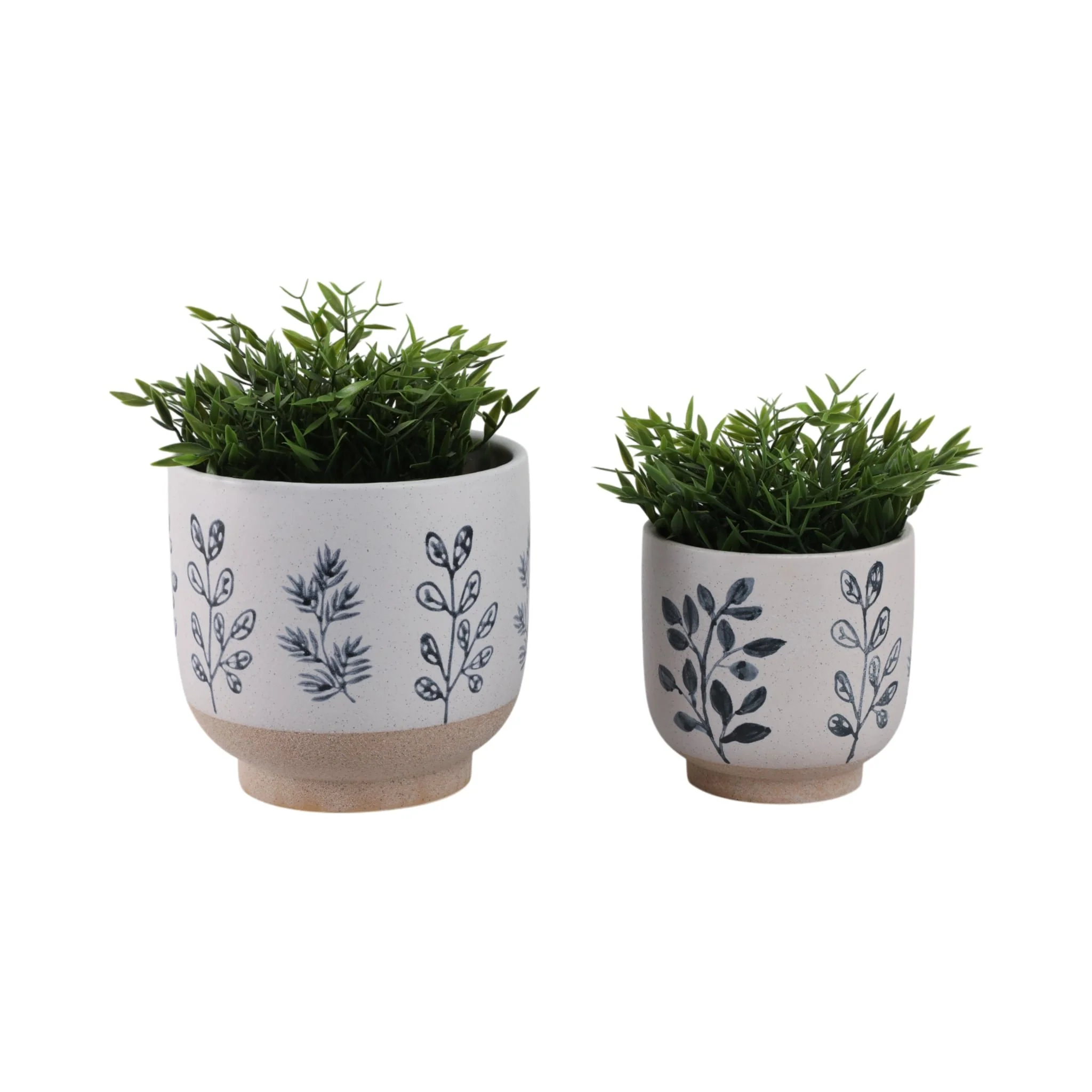S/2 6/8" Hand Painted Leaves Planters, White/blue - Image 2