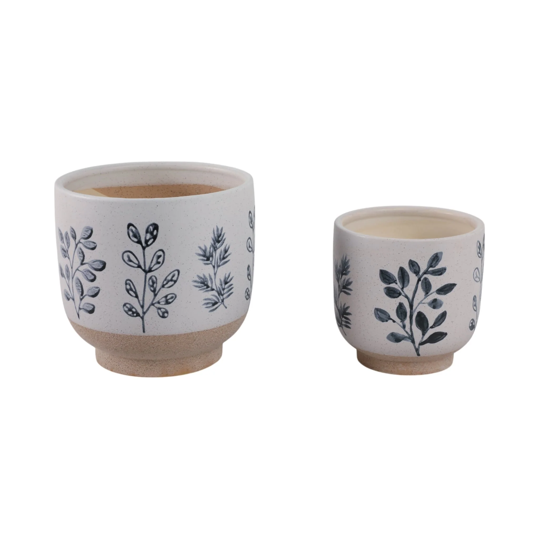 S/2 6/8" Hand Painted Leaves Planters, White/blue - Image 3