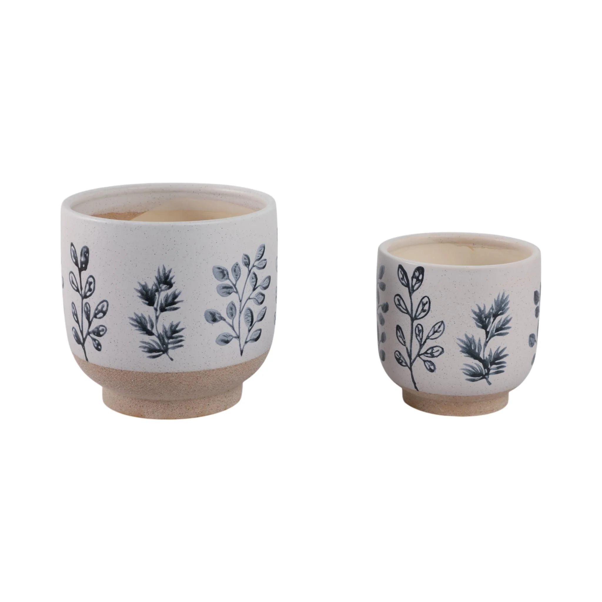 S/2 6/8" Hand Painted Leaves Planters, White/blue - Image 4