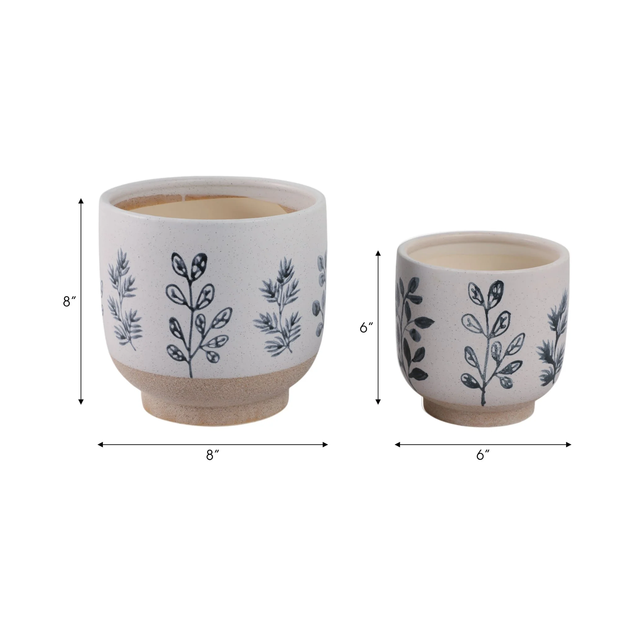 S/2 6/8" Hand Painted Leaves Planters, White/blue - Image 7