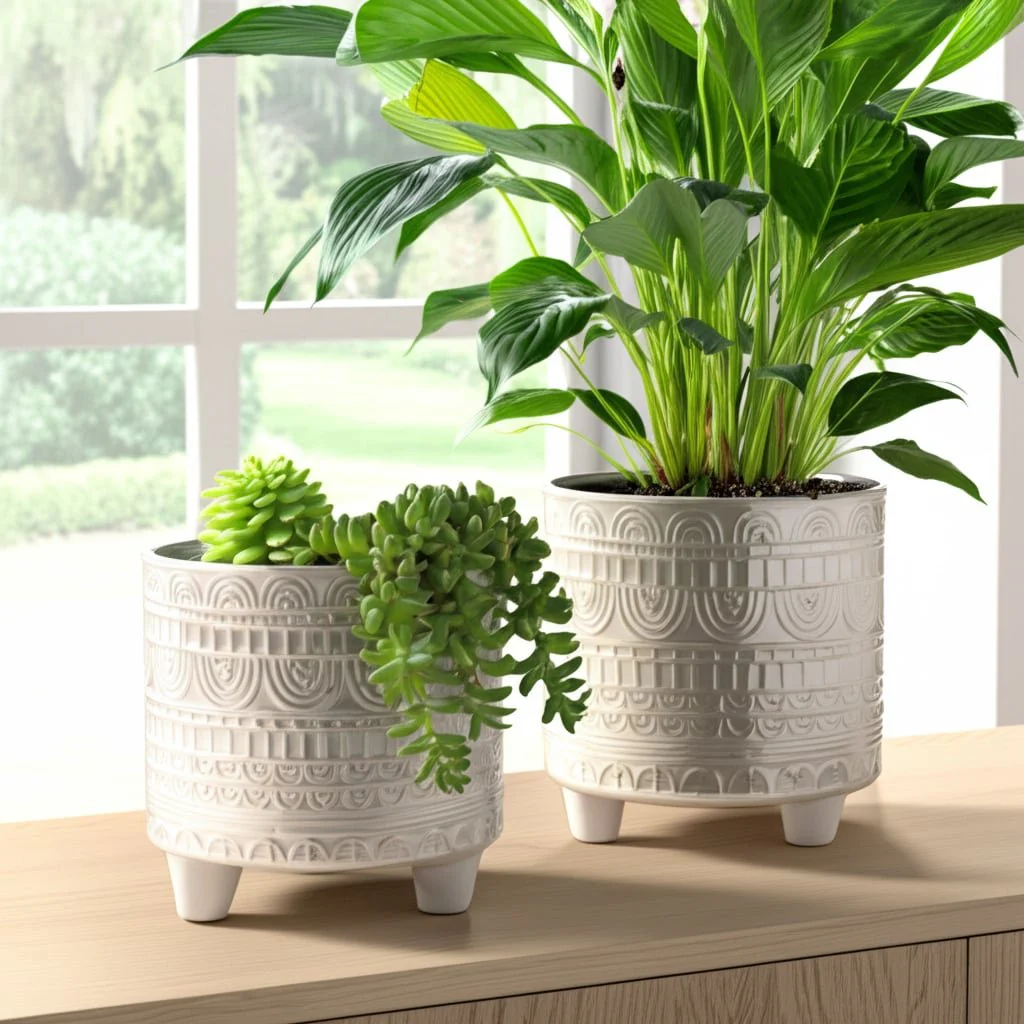 S/2 6/8" Iridescent Boheme Footed Planters, Ivory - Image 12