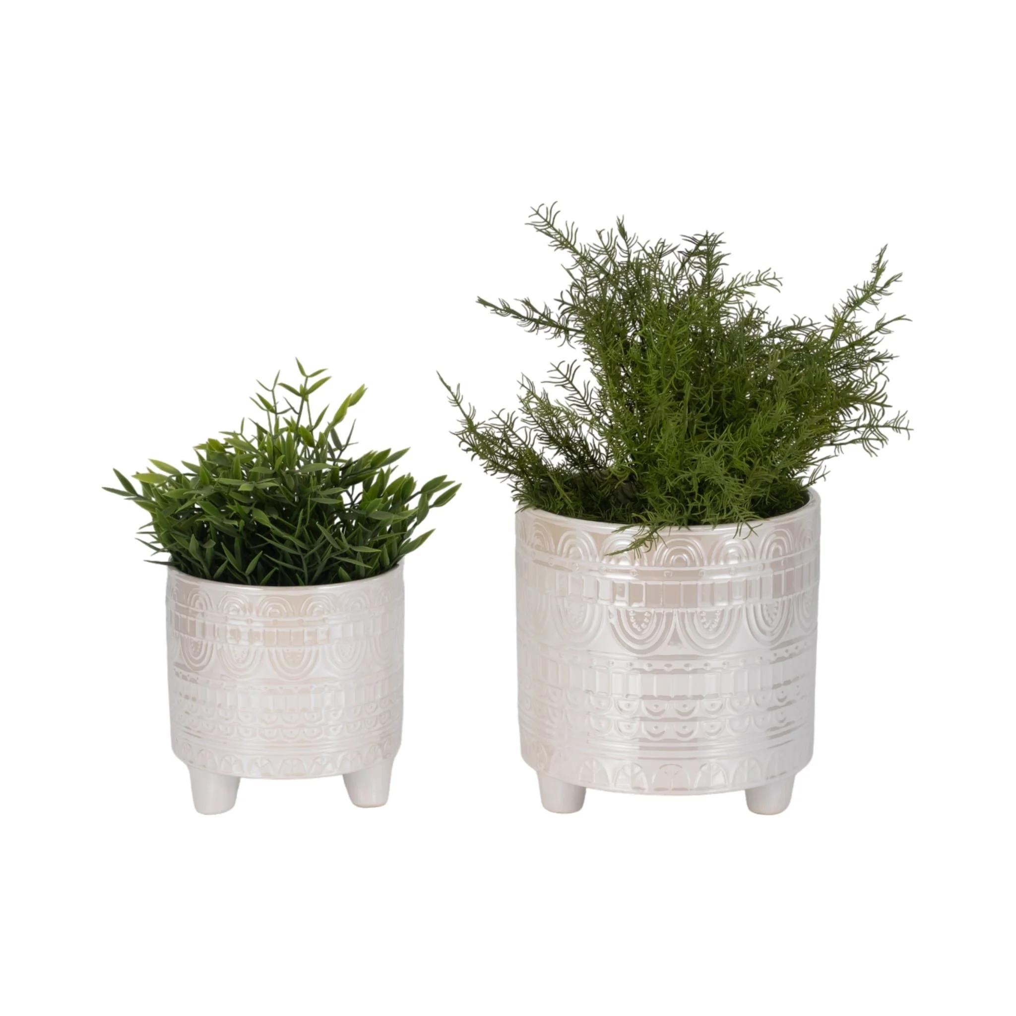 S/2 6/8" Iridescent Boheme Footed Planters, Ivory - Image 2