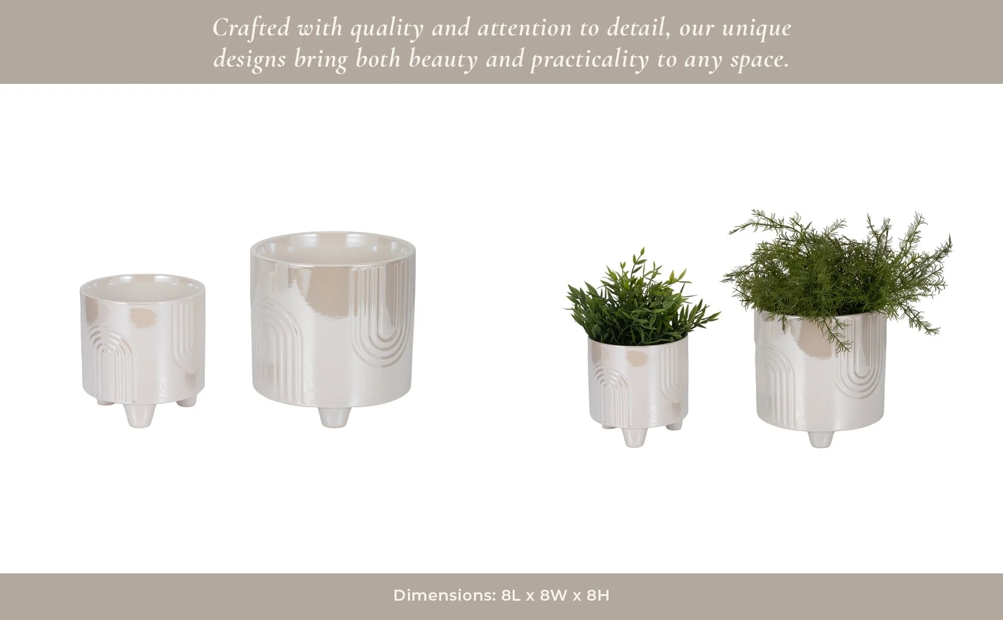 S/2 6/8" Iridescent Bravais Footed Planters, Ivory - Image 12
