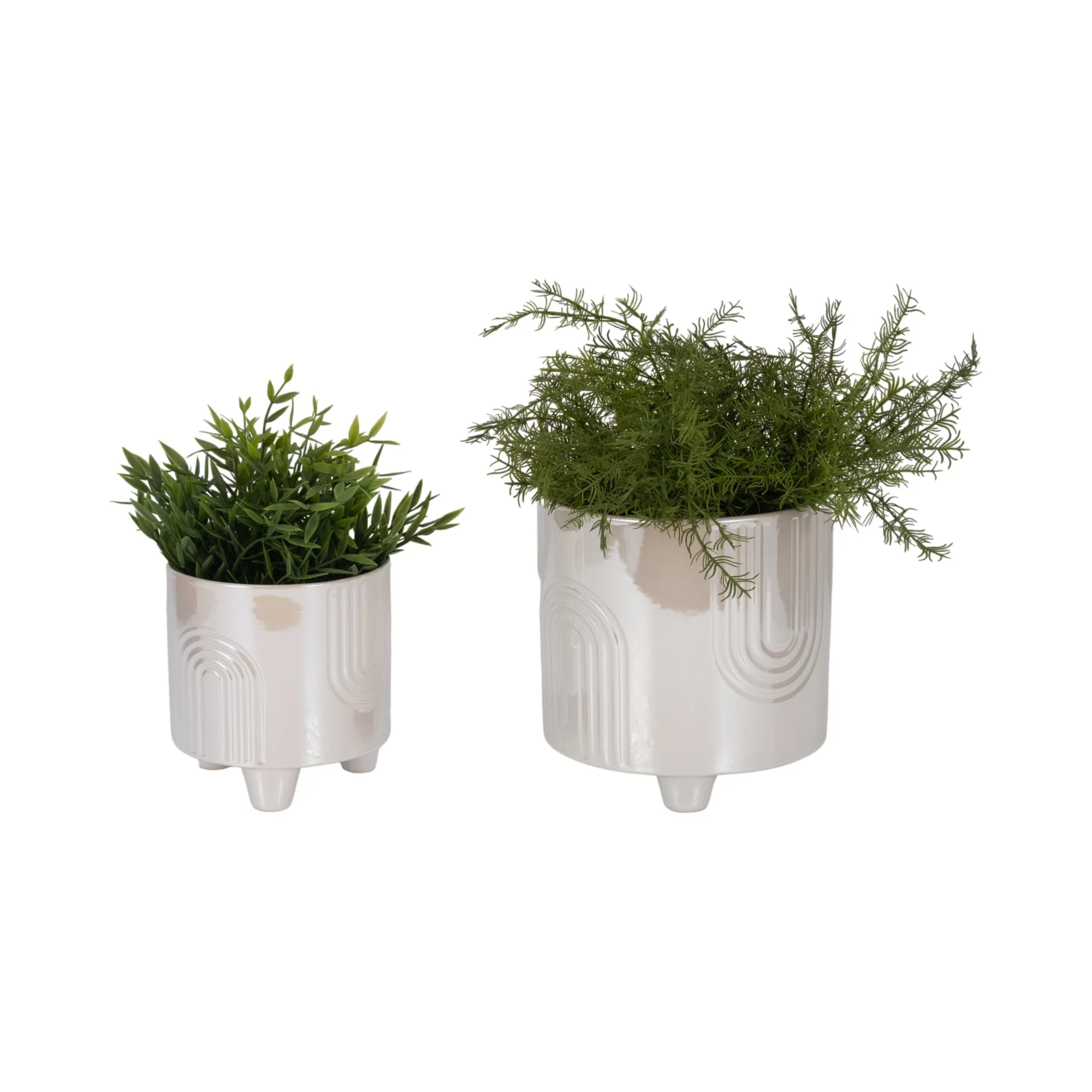 S/2 6/8" Iridescent Bravais Footed Planters, Ivory - Image 2