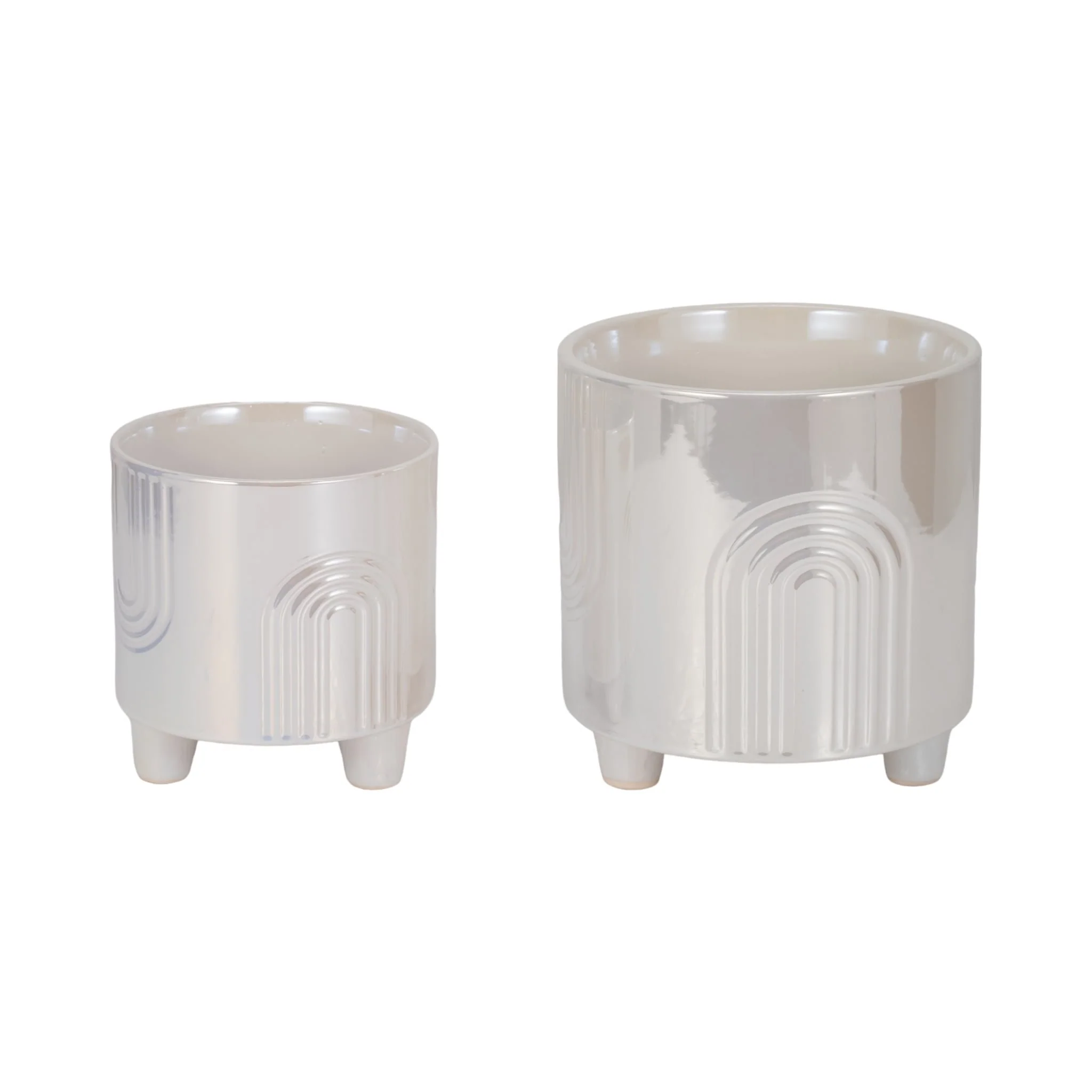 S/2 6/8" Iridescent Bravais Footed Planters, Ivory - Image 4
