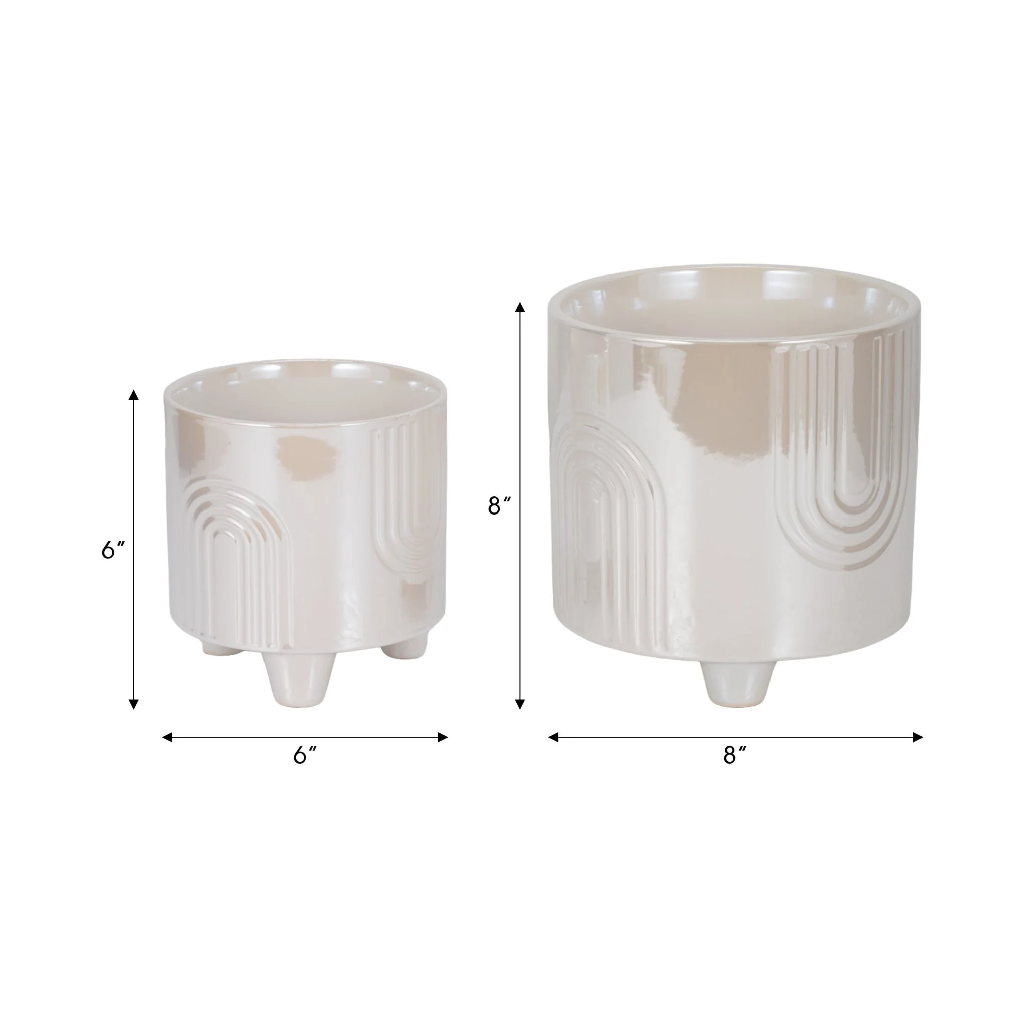 S/2 6/8" Iridescent Bravais Footed Planters, Ivory - Image 8