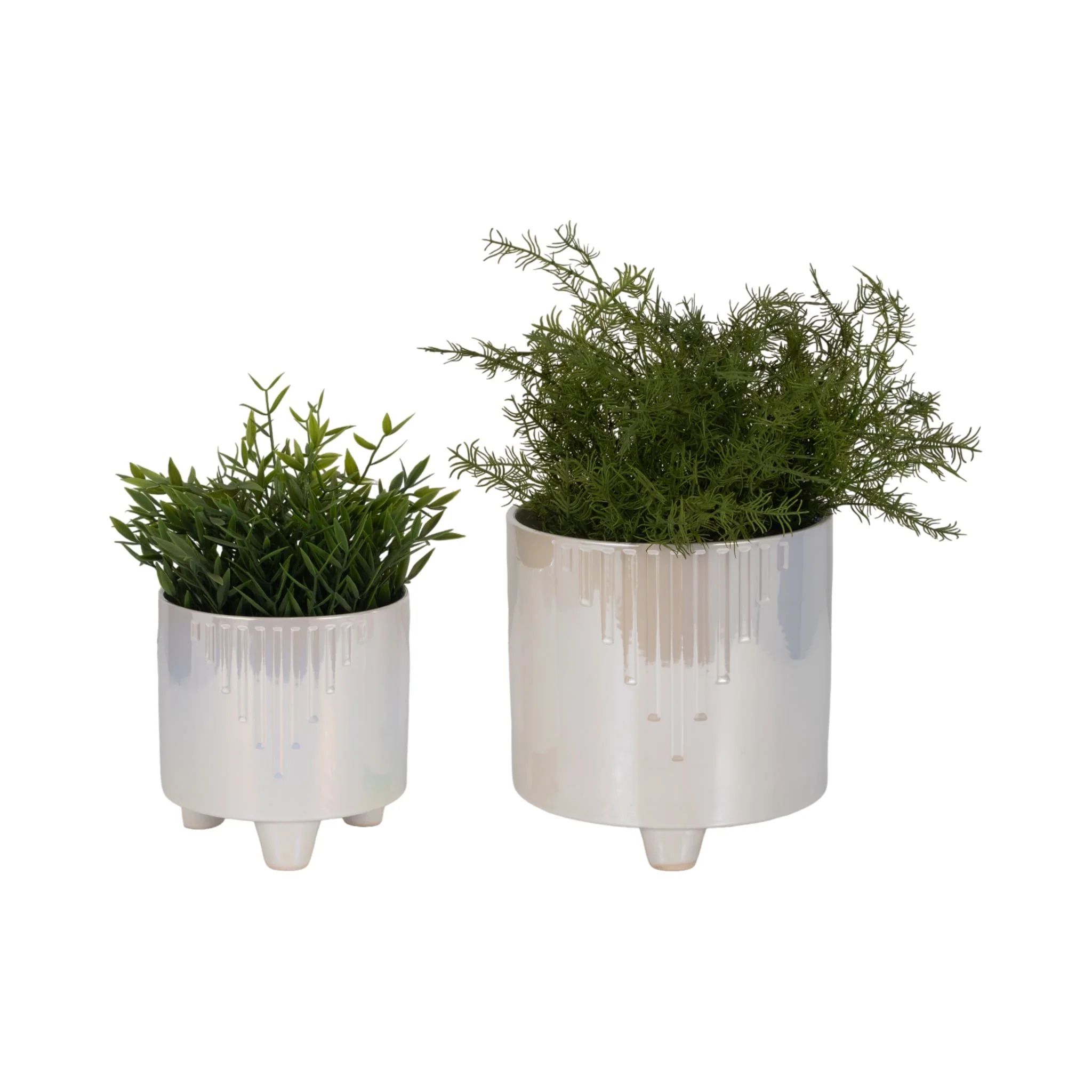 S/2 6/8" Iridescent Line Footed Planters, Ivory - Image 2