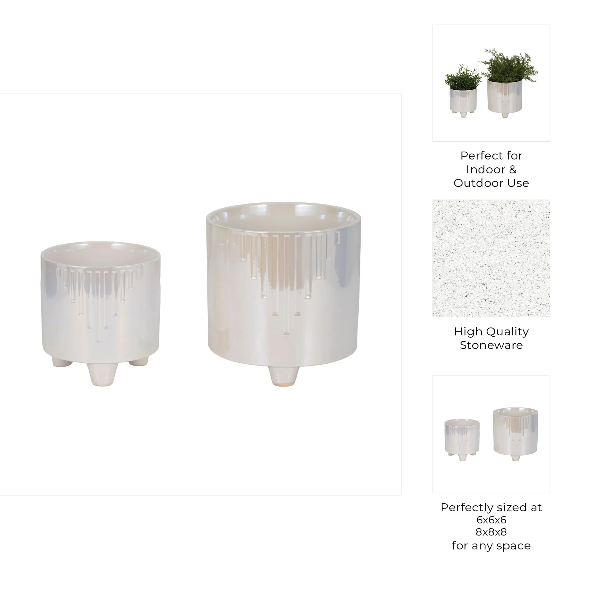 S/2 6/8" Iridescent Line Footed Planters, Ivory - Image 9