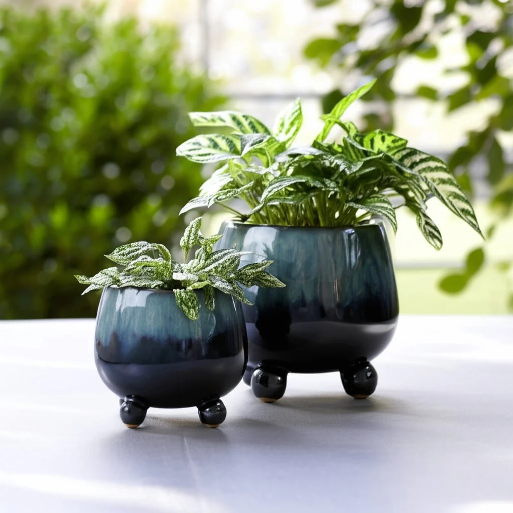 S/2 6/8" Knobby Feet Reactive Finish Planters, Blu - Image 11