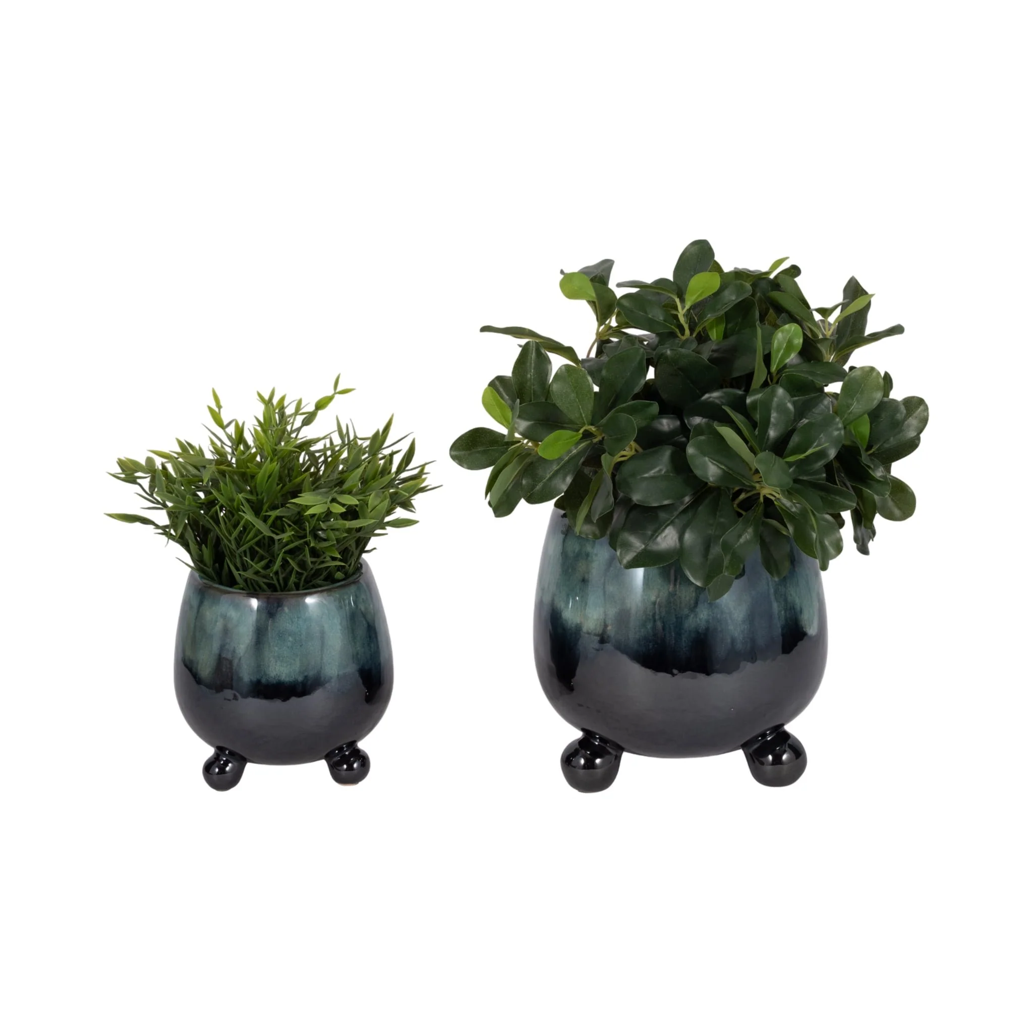 S/2 6/8" Knobby Feet Reactive Finish Planters, Blu - Image 2