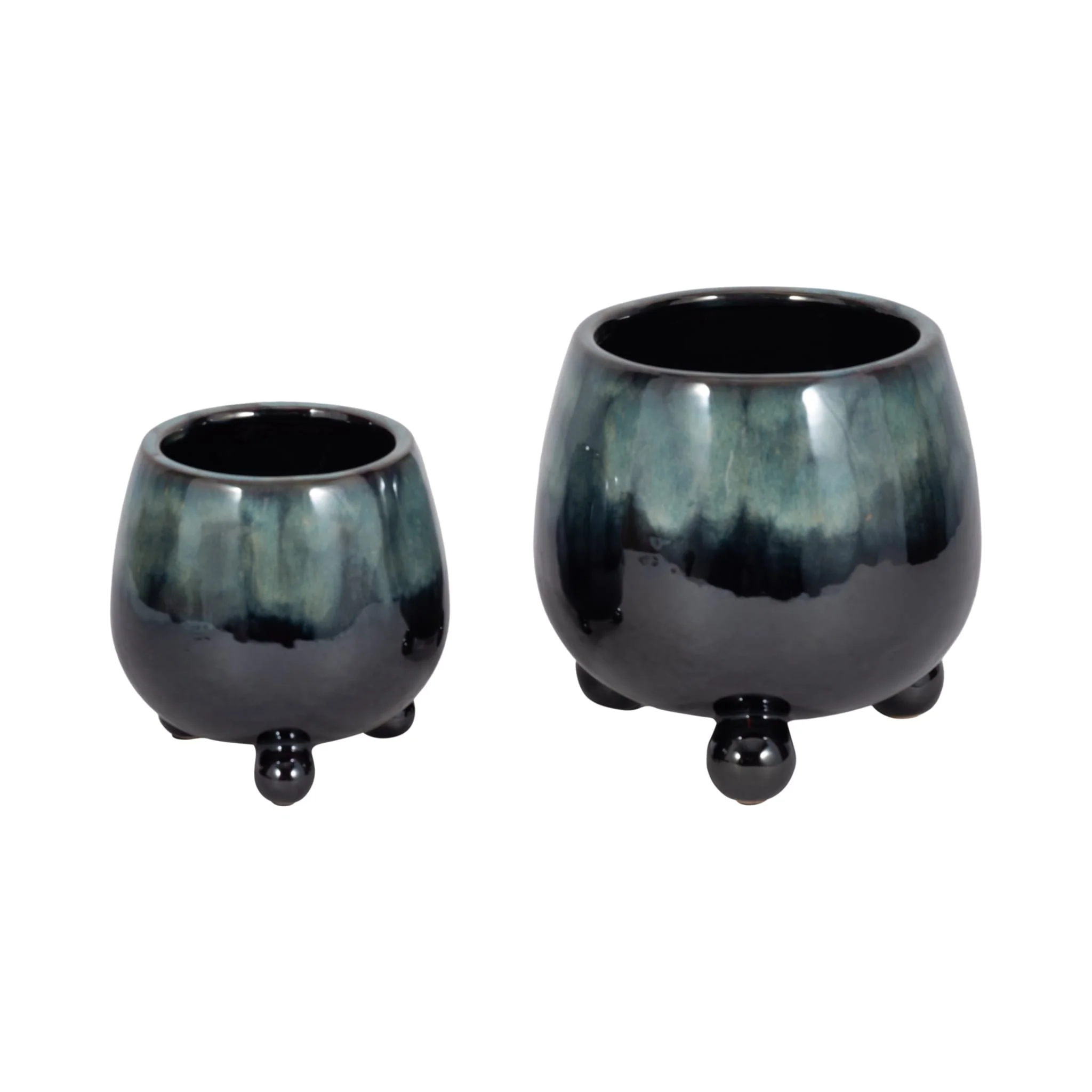 S/2 6/8" Knobby Feet Reactive Finish Planters, Blu - Image 3