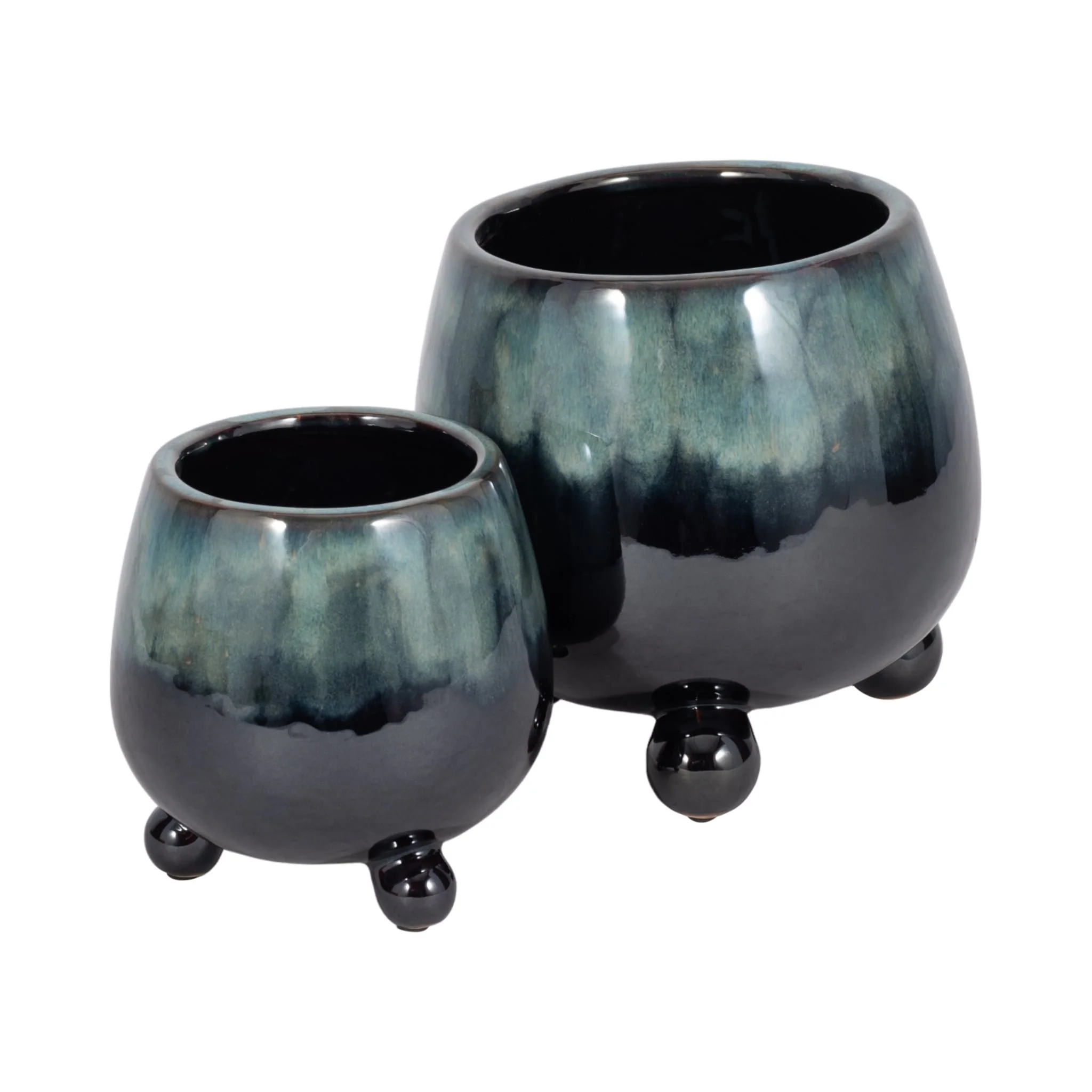 S/2 6/8" Knobby Feet Reactive Finish Planters, Blu - Image 4