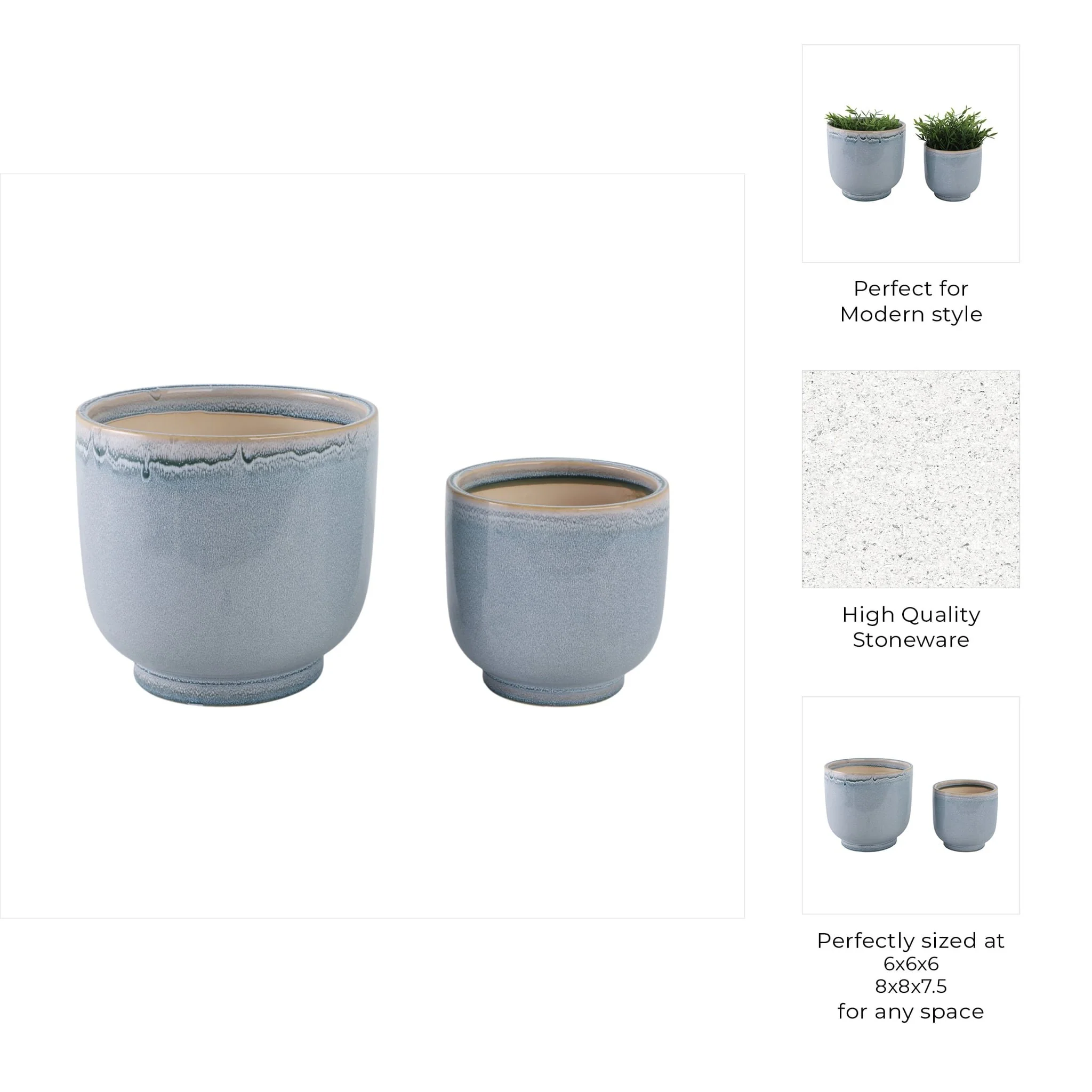 S/2 6/8" Reactive Glazed Planters, Blue - Image 8
