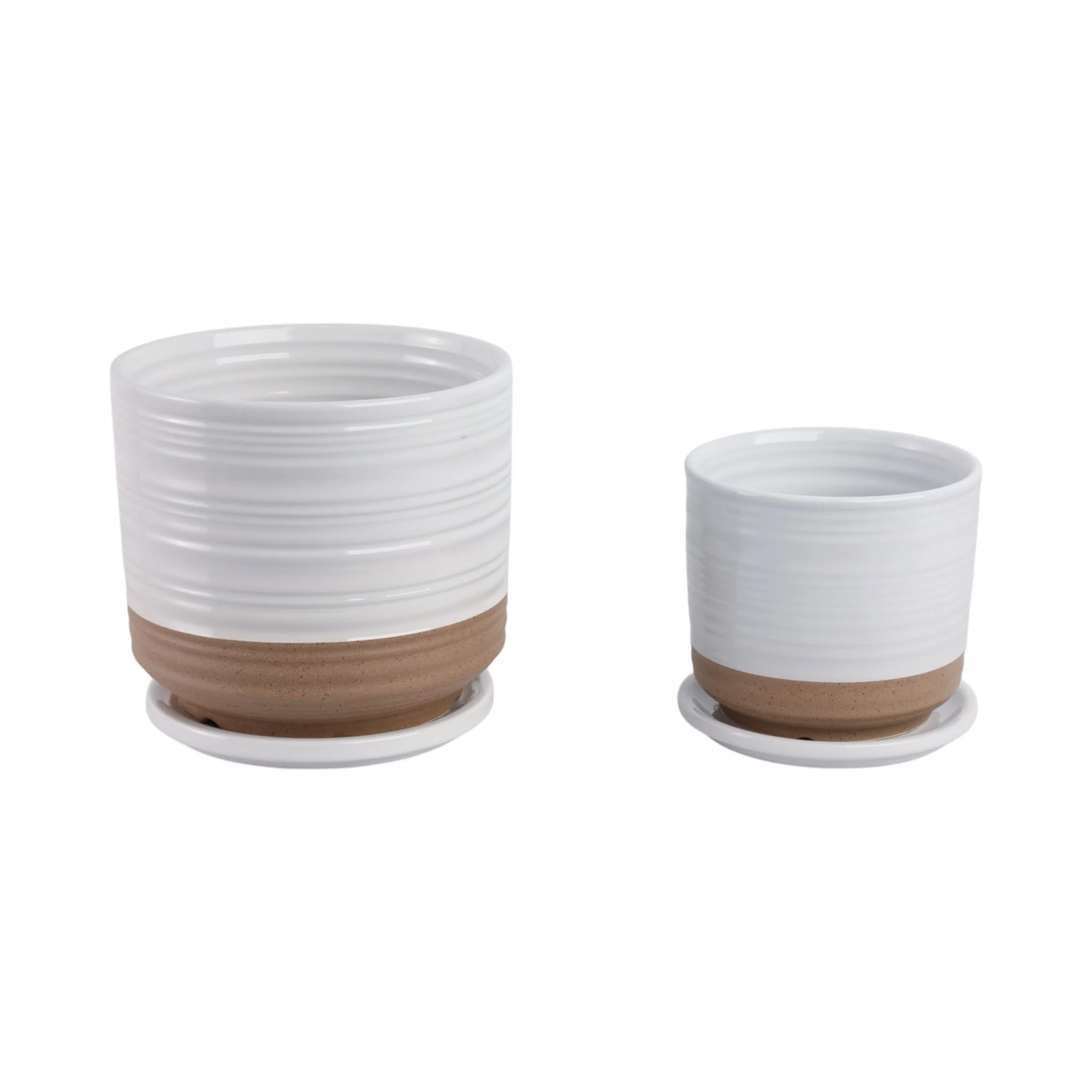 S/2 6/8" Ribbed Planter Saucer, White/tan - Image 3