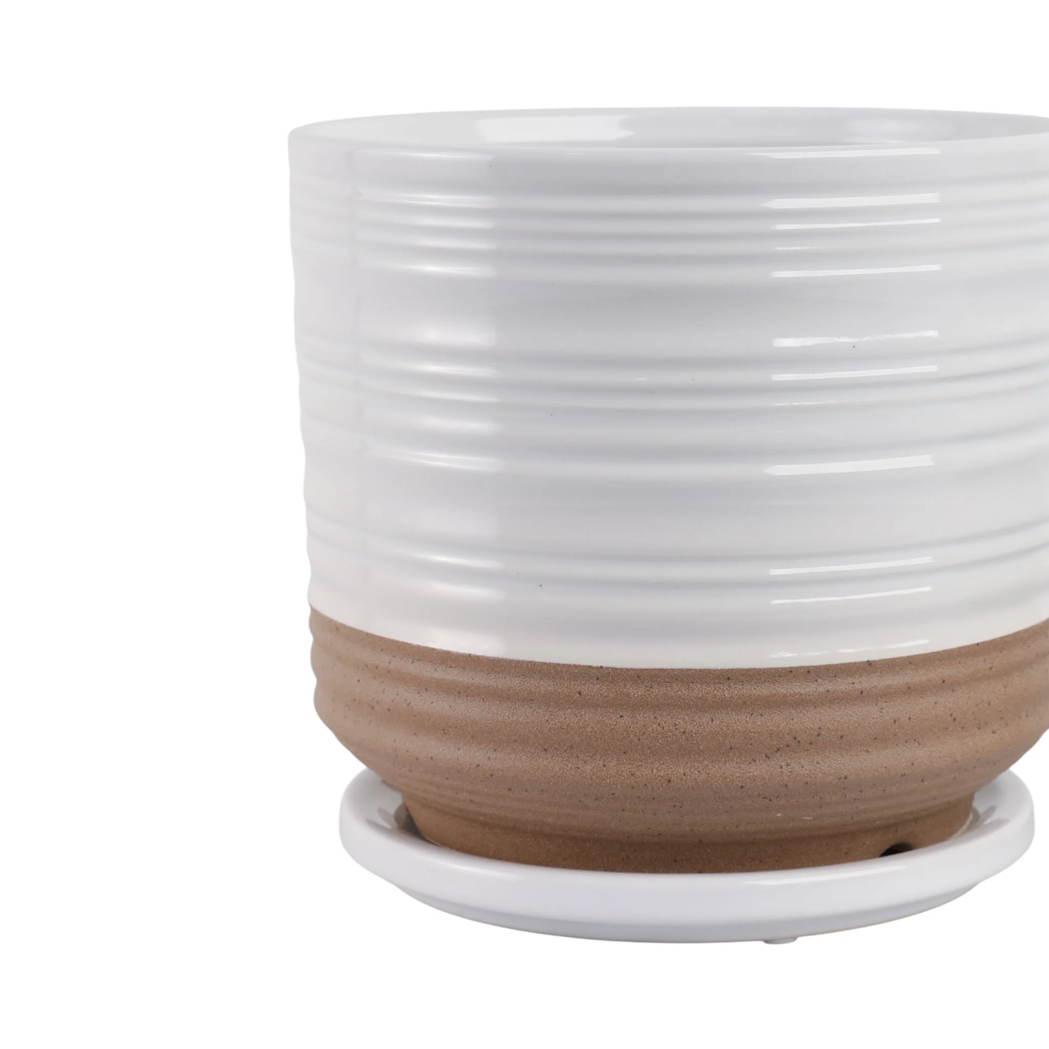 S/2 6/8" Ribbed Planter Saucer, White/tan - Image 5