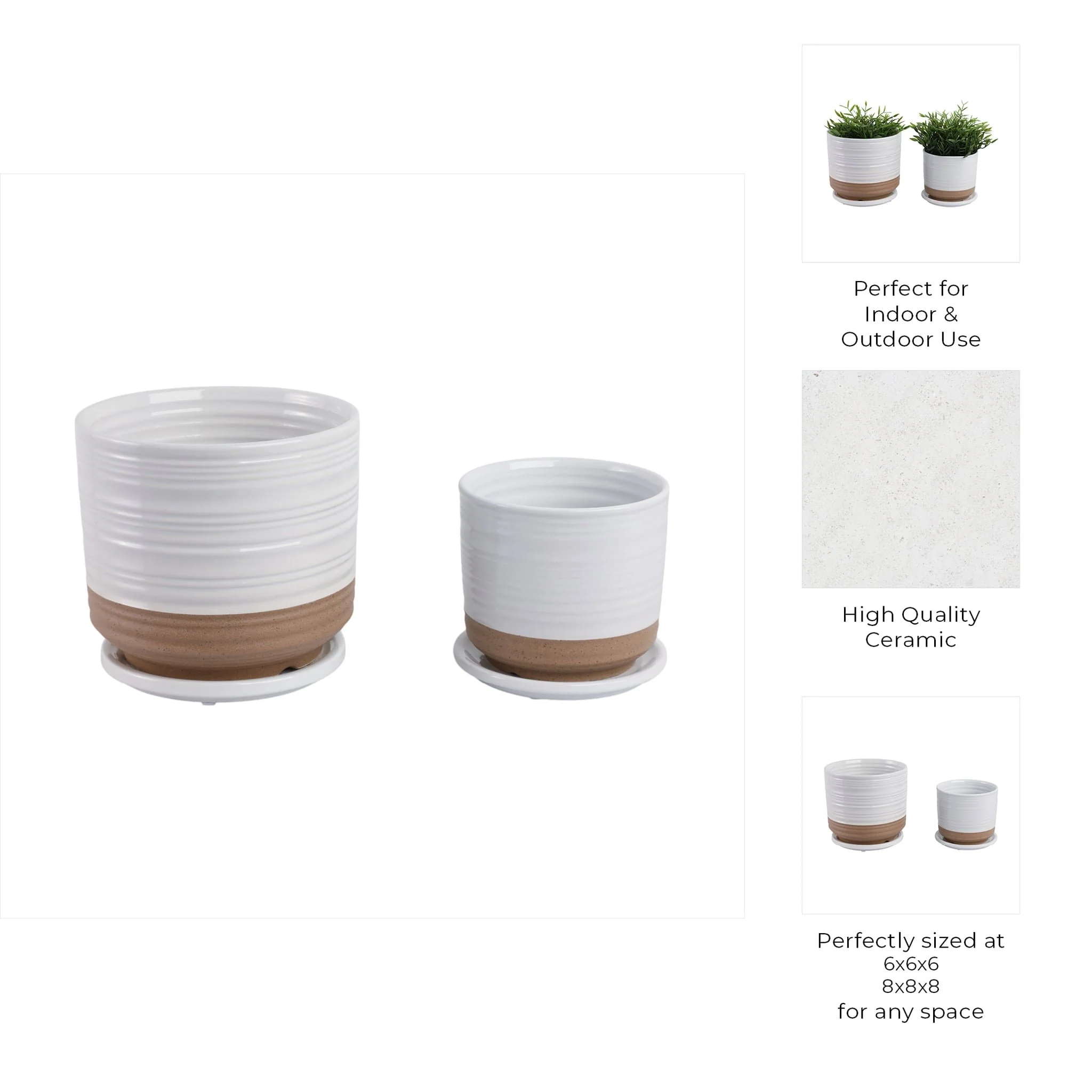 S/2 6/8" Ribbed Planter Saucer, White/tan - Image 9