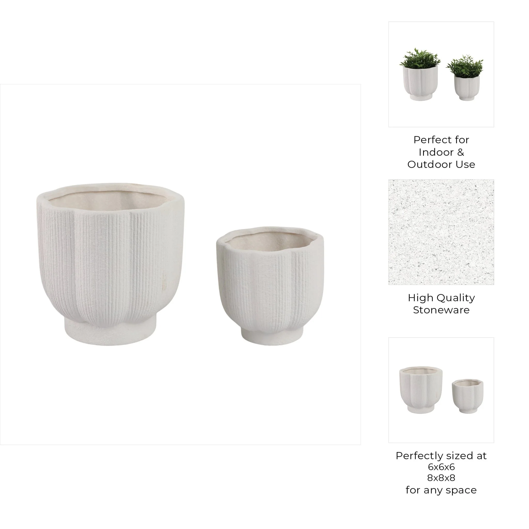 S/2 6/8" Scallop Shaped Planters, White - Image 8