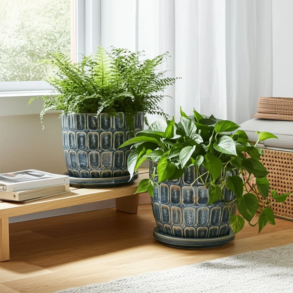 S/2 6/8" Squoval Design Saucer Planters, Blue - Image 11
