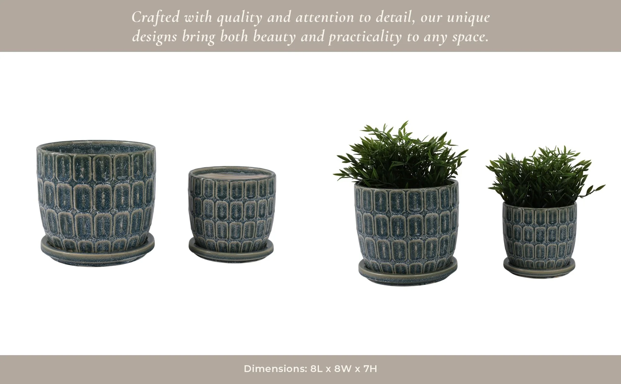 S/2 6/8" Squoval Design Saucer Planters, Blue - Image 12