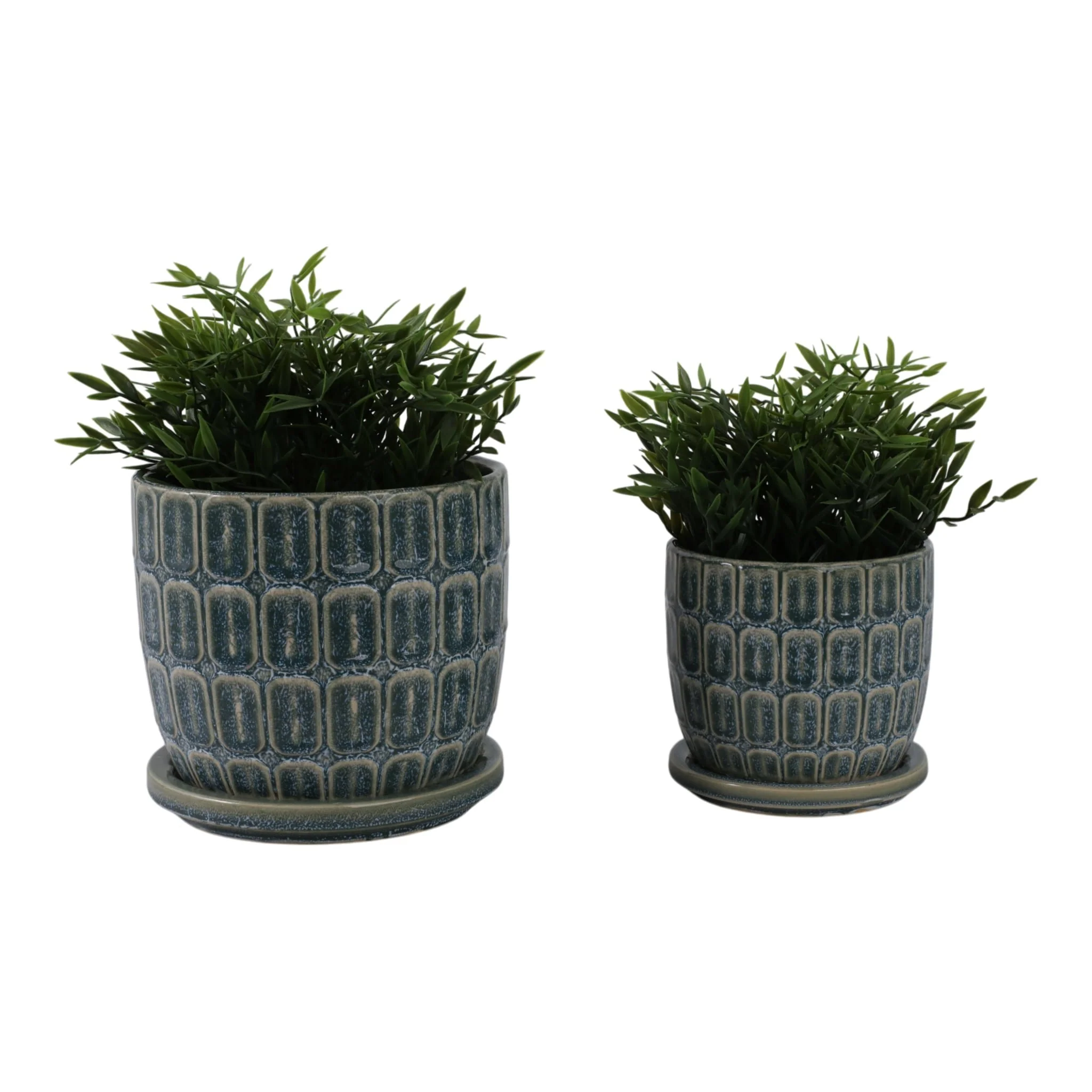 S/2 6/8" Squoval Design Saucer Planters, Blue - Image 2