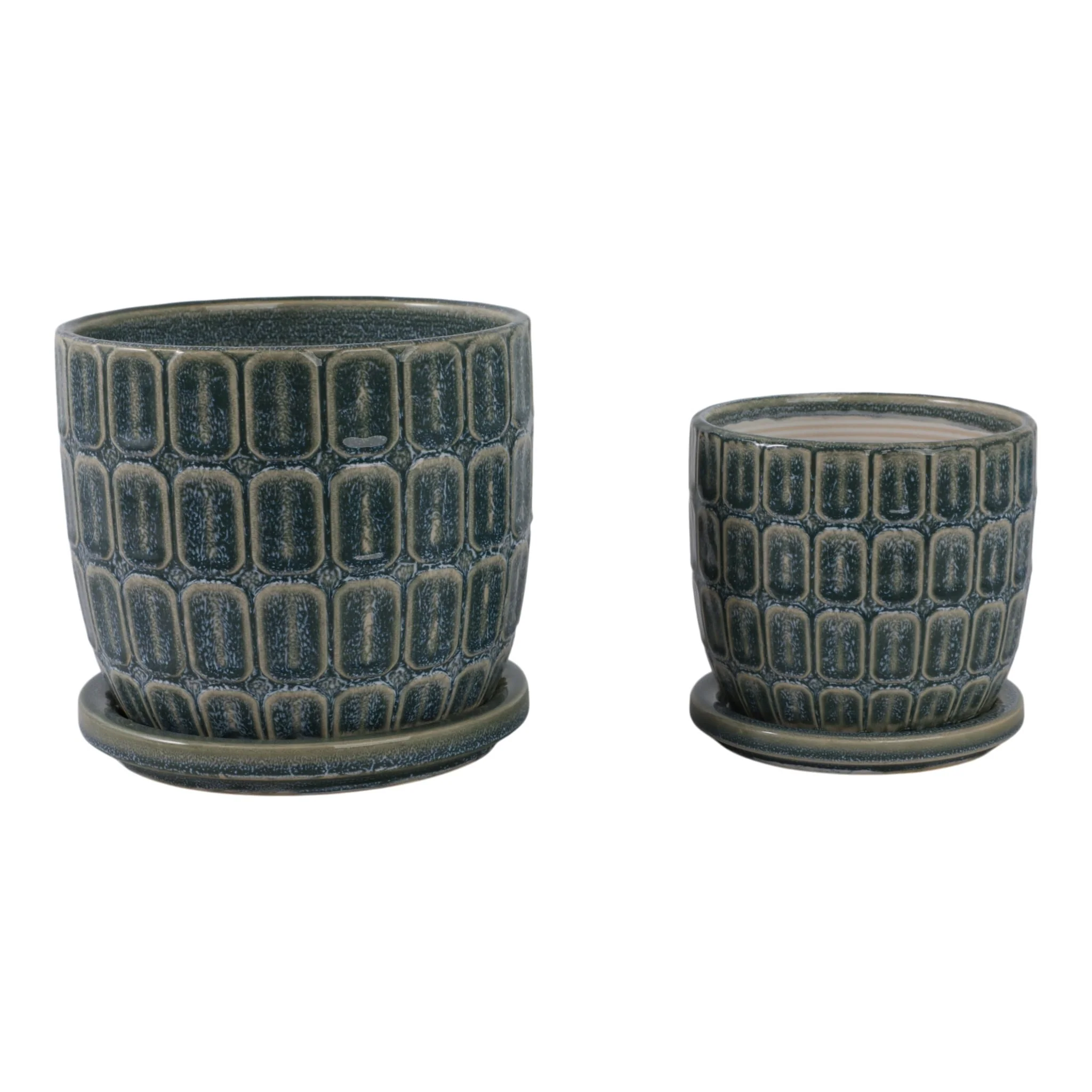 S/2 6/8" Squoval Design Saucer Planters, Blue - Image 3
