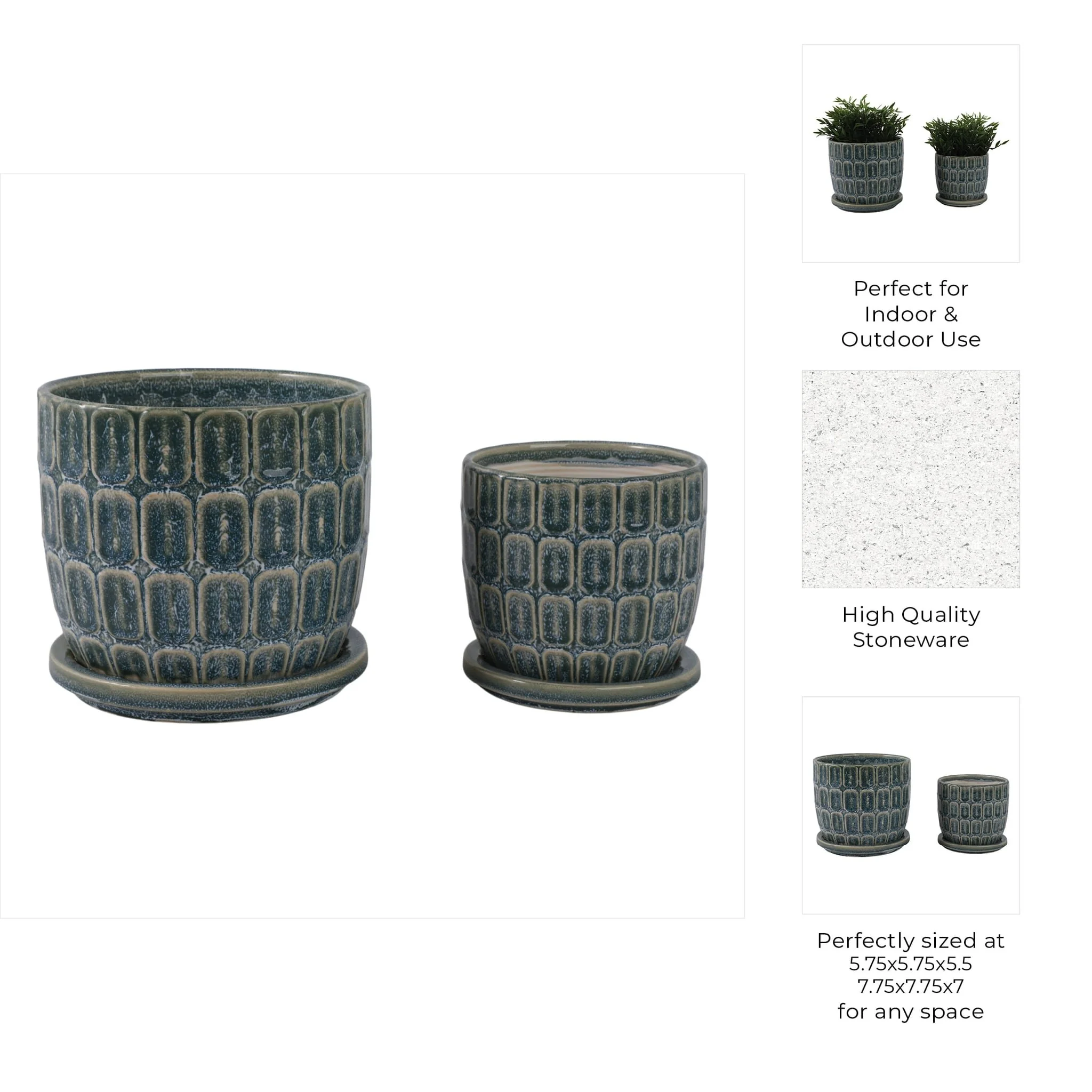 S/2 6/8" Squoval Design Saucer Planters, Blue - Image 9