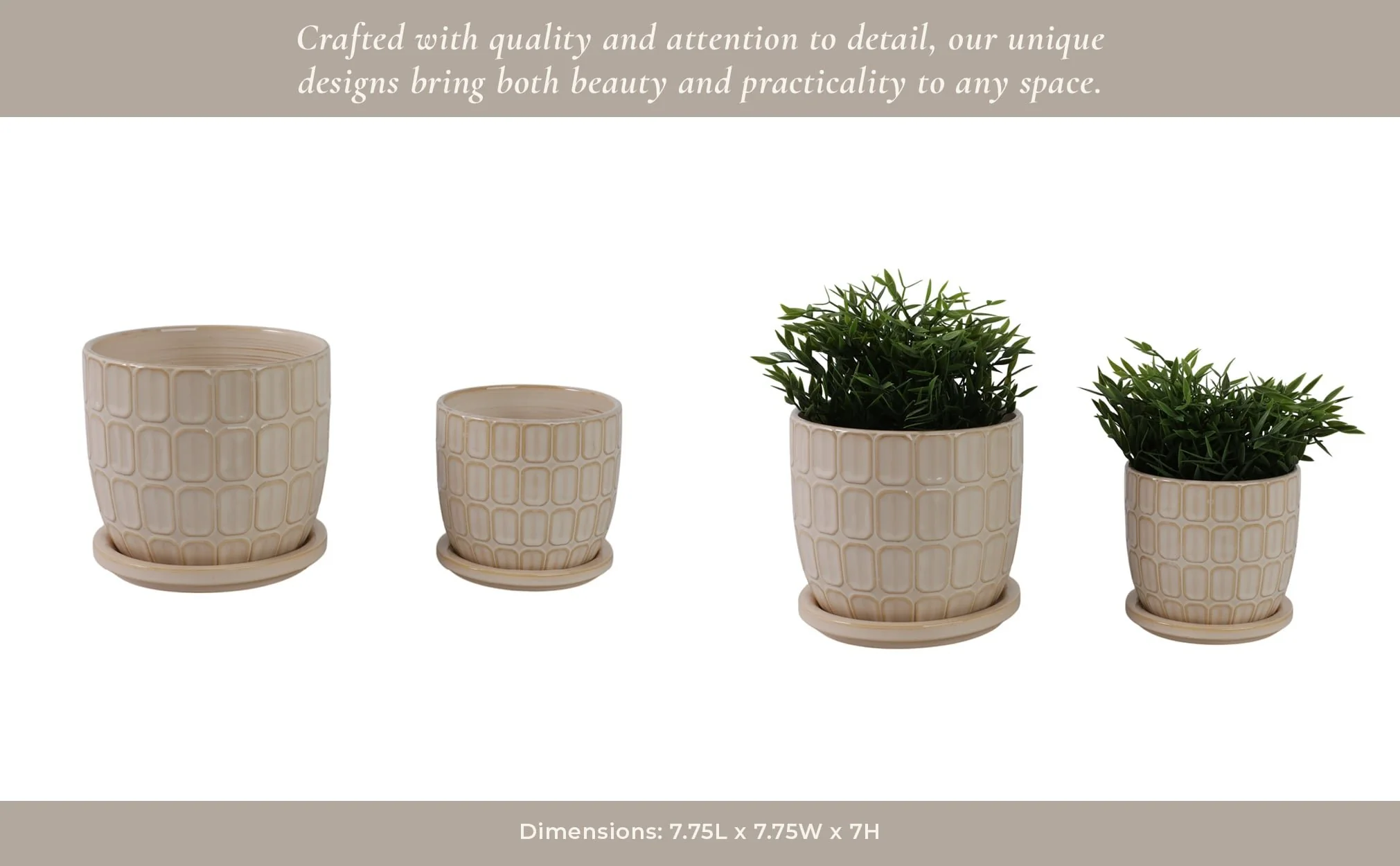 S/2 6/8" Squoval Design Saucer Planters, Ivory - Image 13