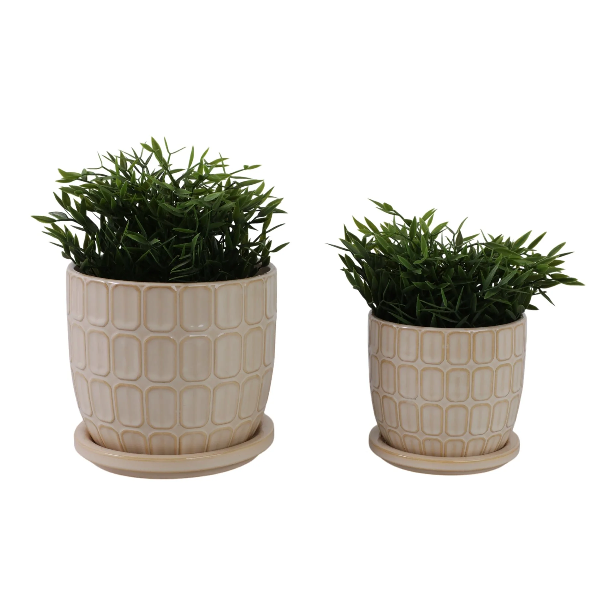 S/2 6/8" Squoval Design Saucer Planters, Ivory - Image 2