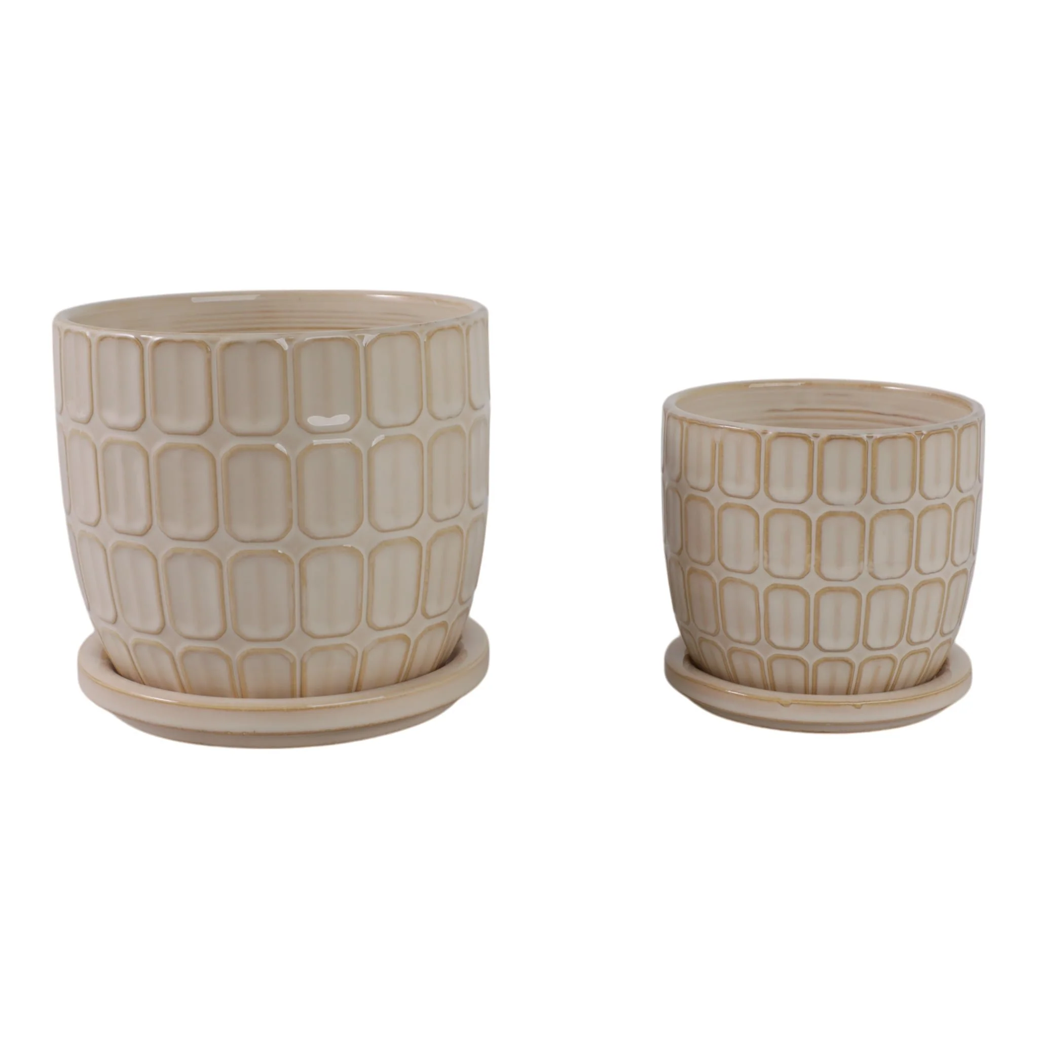 S/2 6/8" Squoval Design Saucer Planters, Ivory - Image 4