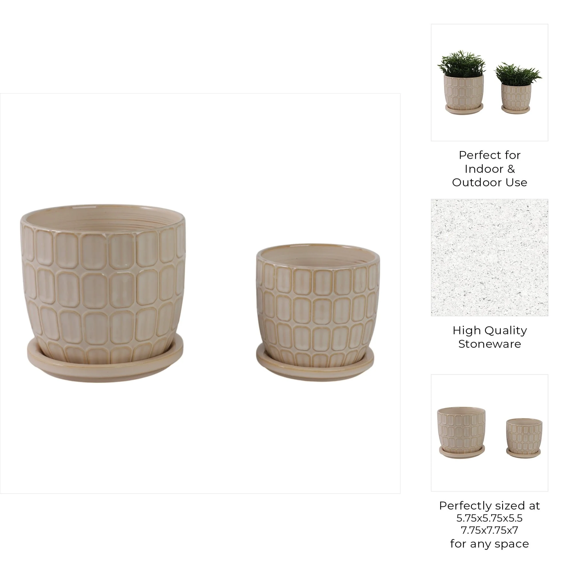 S/2 6/8" Squoval Design Saucer Planters, Ivory - Image 9