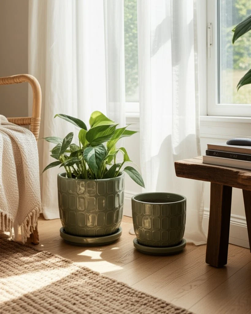 S/2 6/8" Squoval Design Saucer Planters, Sage Gree - Image 11