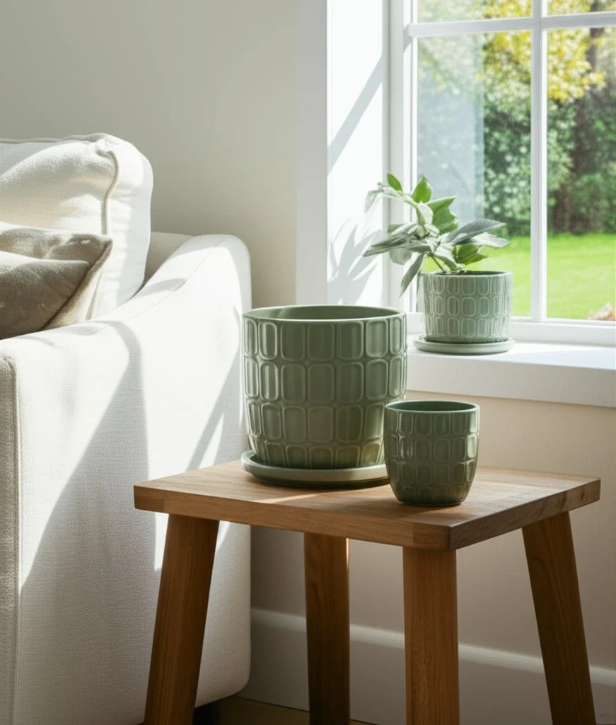 S/2 6/8" Squoval Design Saucer Planters, Sage Gree - Image 13