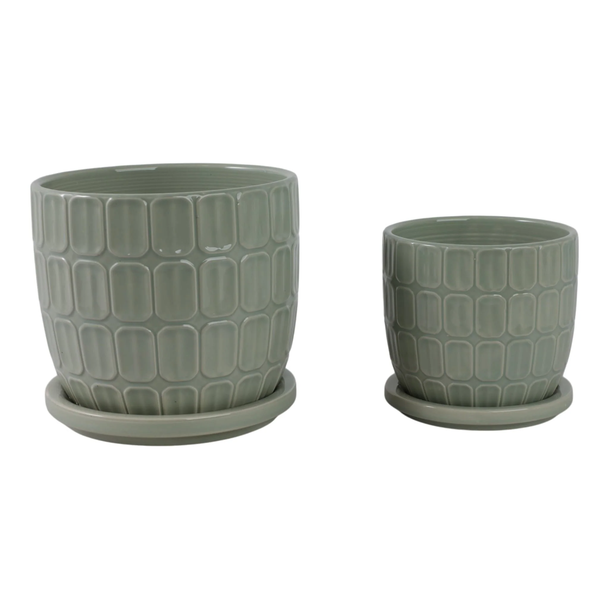 S/2 6/8" Squoval Design Saucer Planters, Sage Gree - Image 3