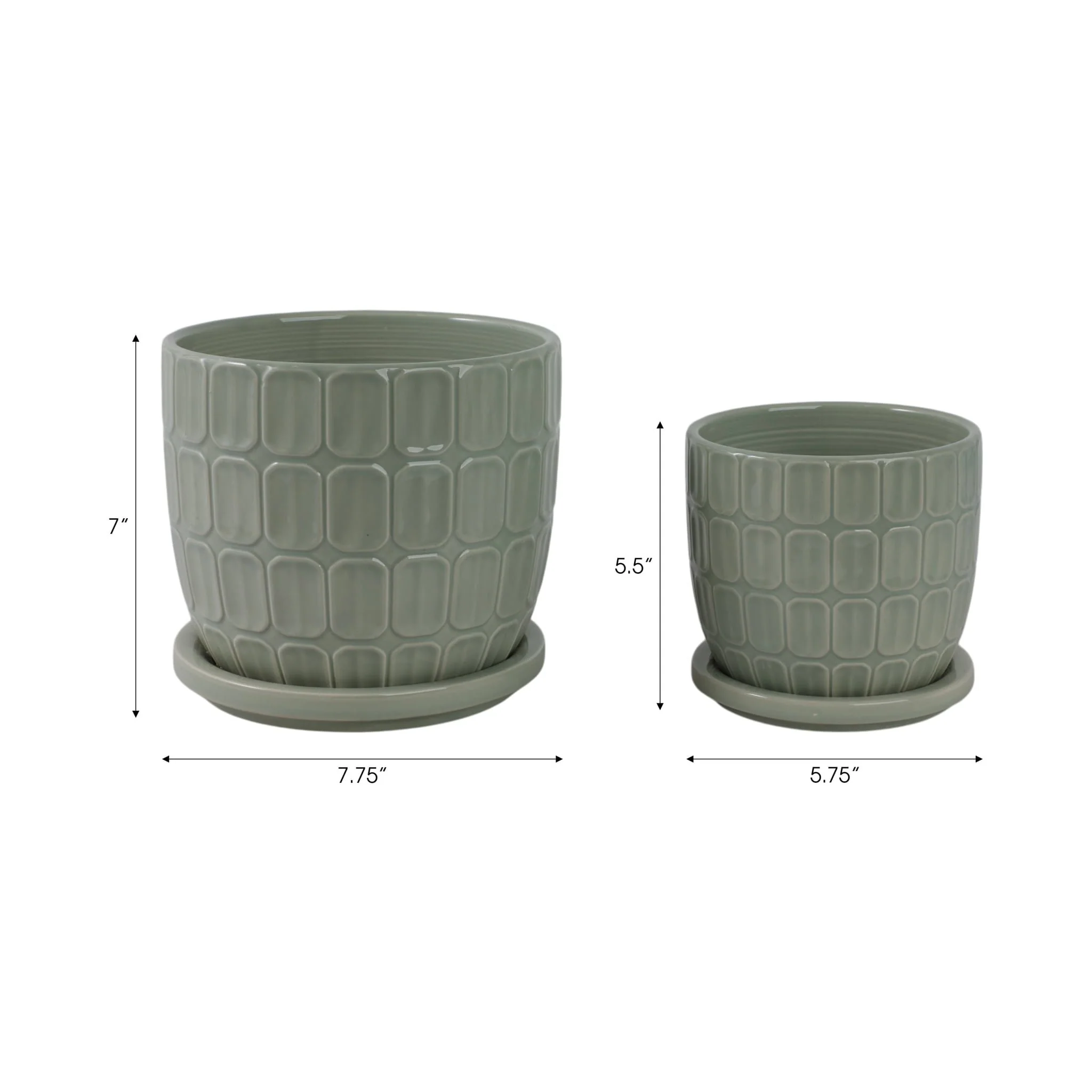 S/2 6/8" Squoval Design Saucer Planters, Sage Gree - Image 8