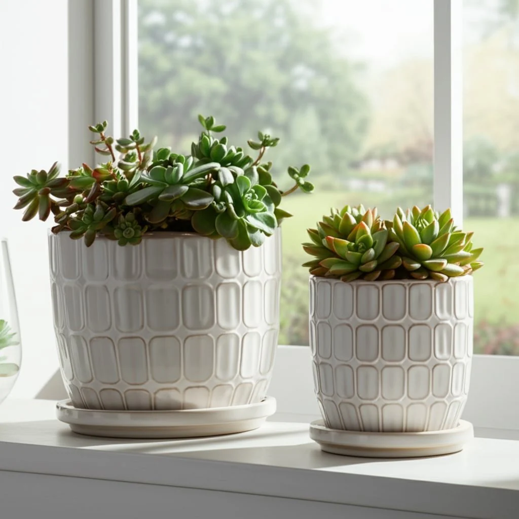 S/2 6/8" Squoval Design Saucer Planters, White - Image 11