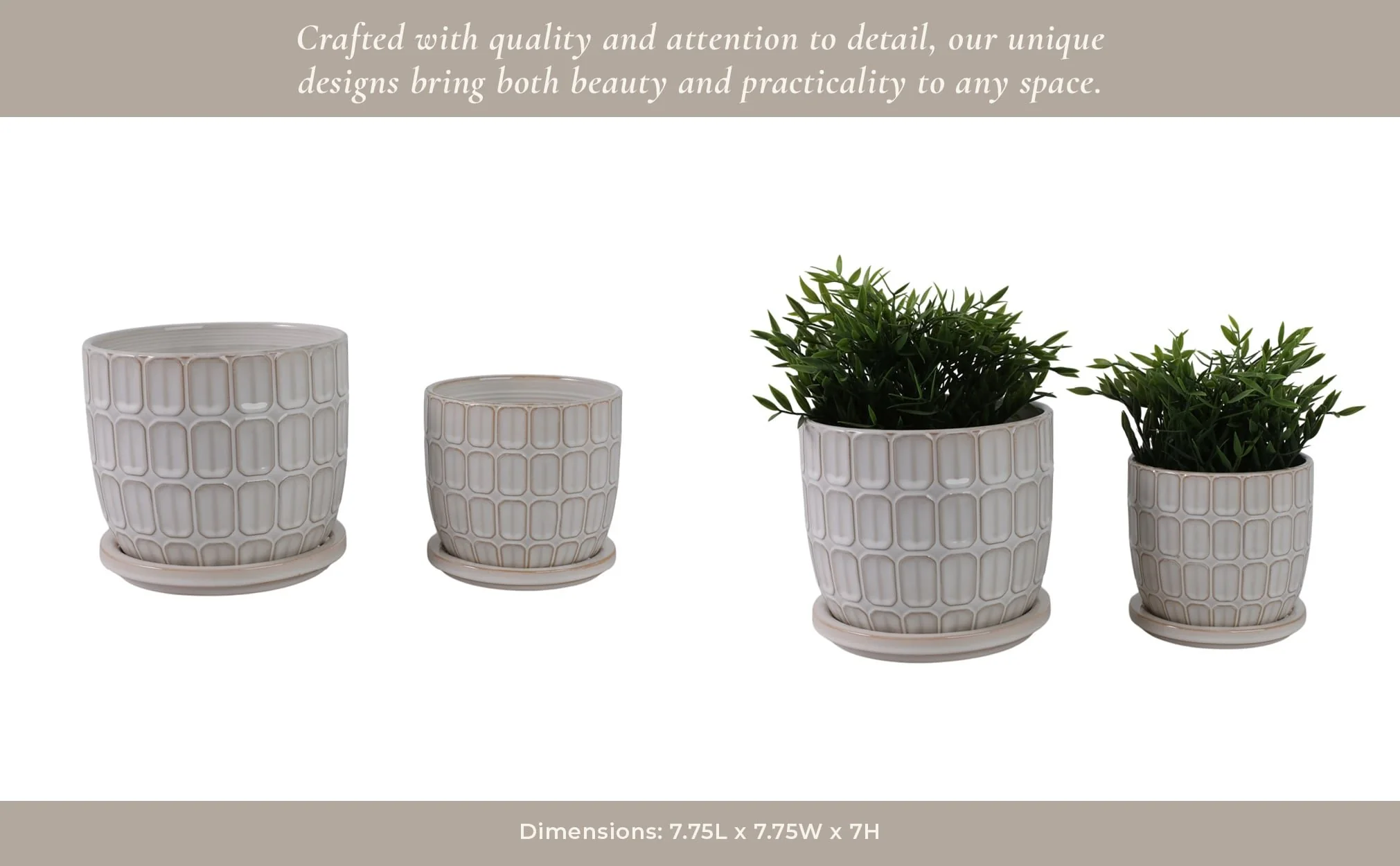 S/2 6/8" Squoval Design Saucer Planters, White - Image 13