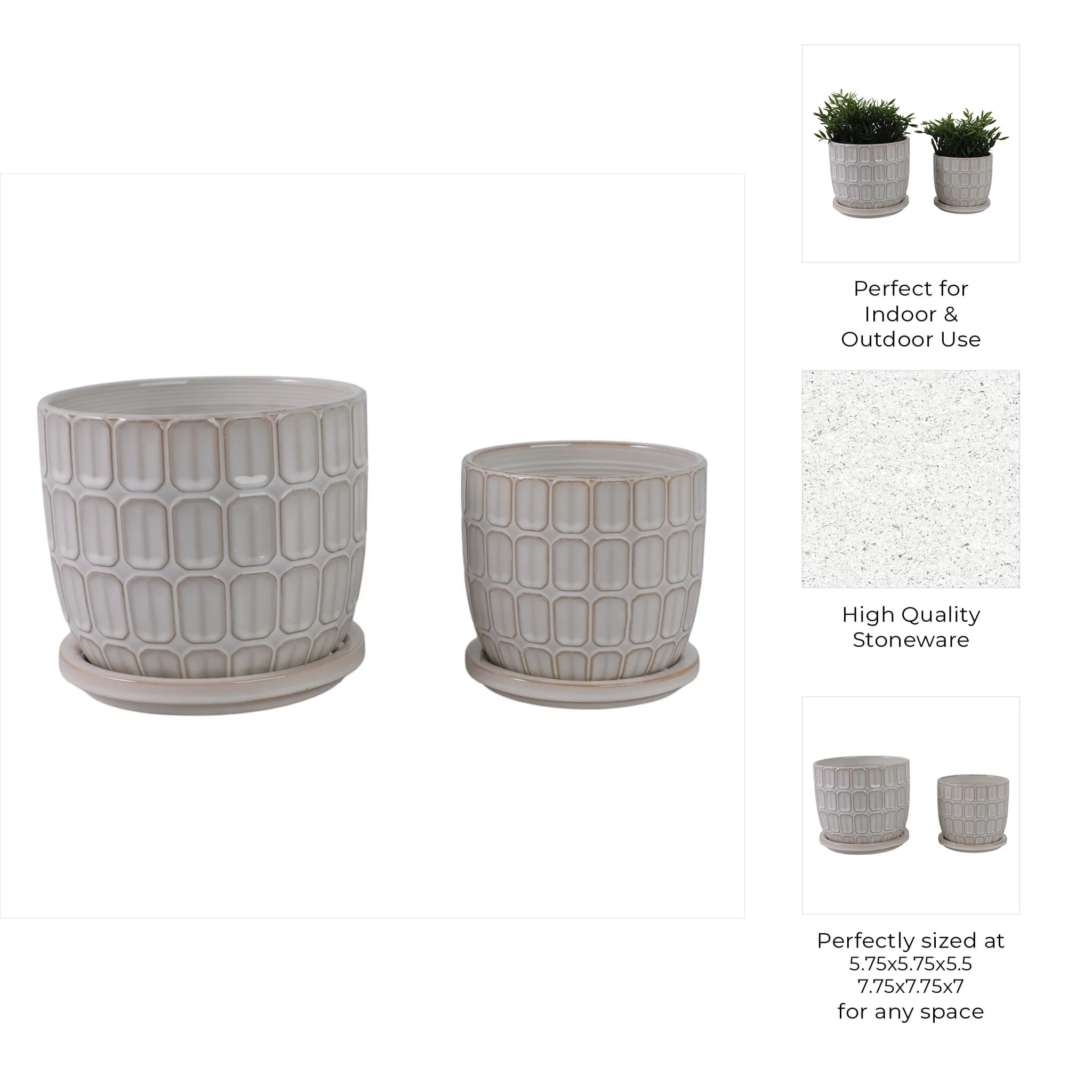 S/2 6/8" Squoval Design Saucer Planters, White - Image 9