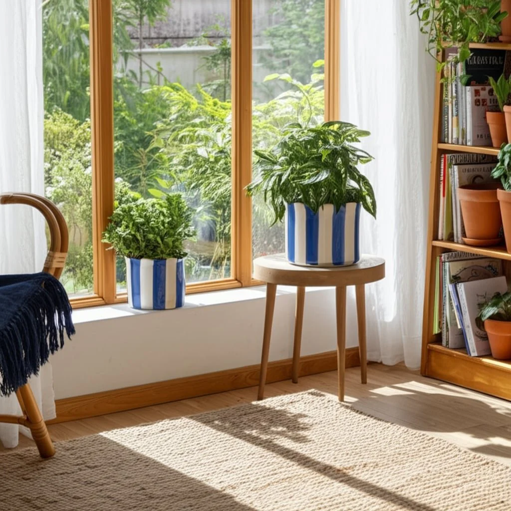 S/2 6/8" Striped Scallop Edge Planters, White/blue - Image 11