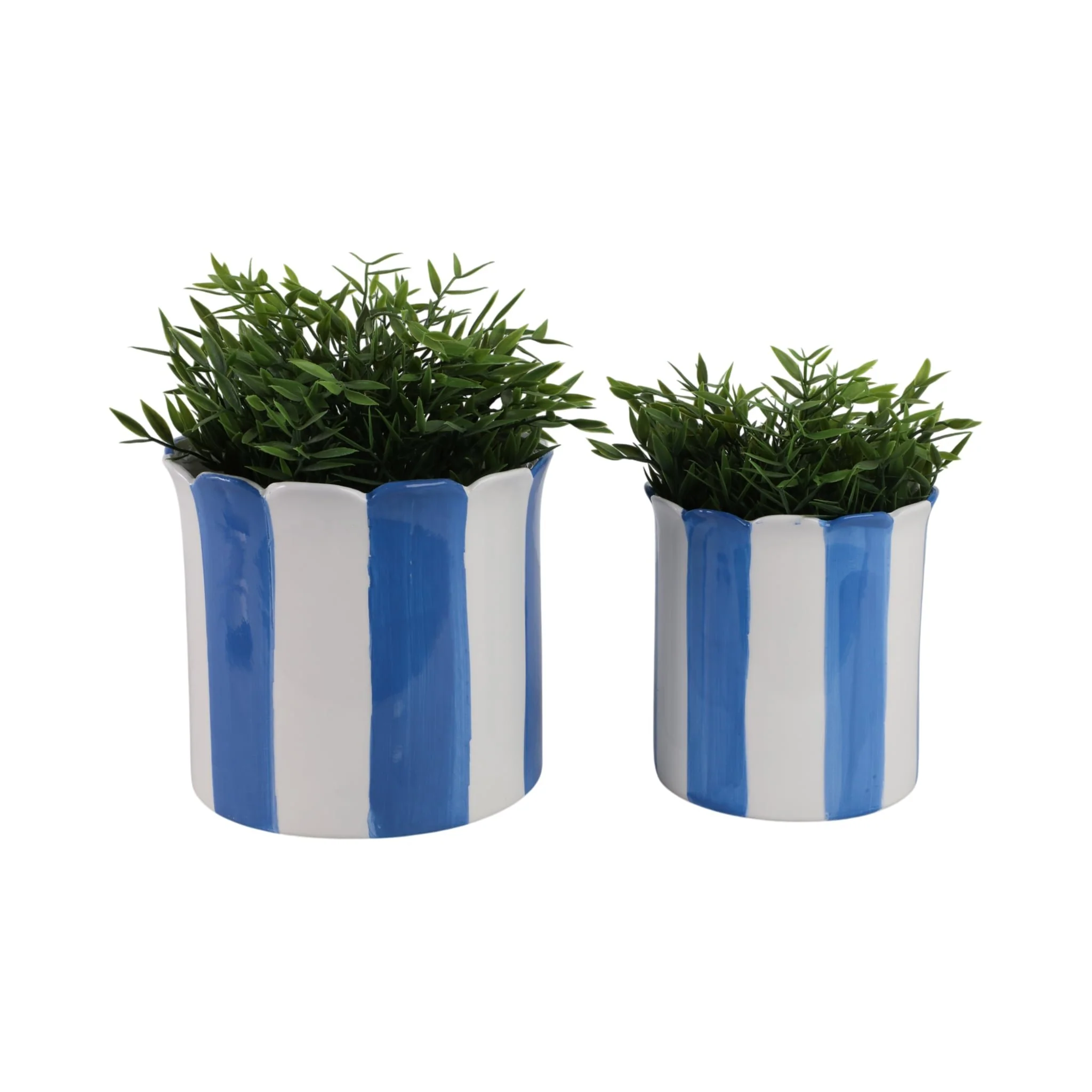 S/2 6/8" Striped Scallop Edge Planters, White/blue - Image 2