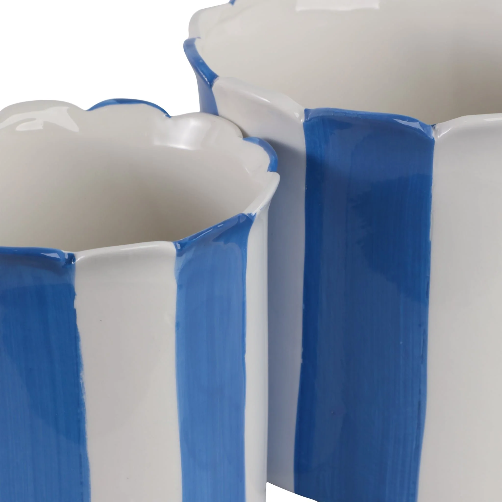 S/2 6/8" Striped Scallop Edge Planters, White/blue - Image 6